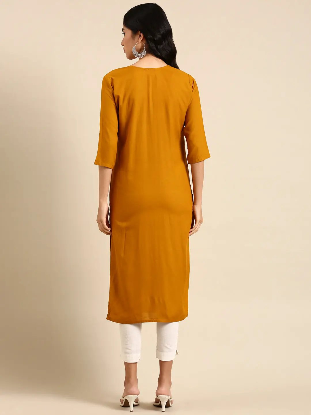 Women's Mustard Solid Straight Kurta