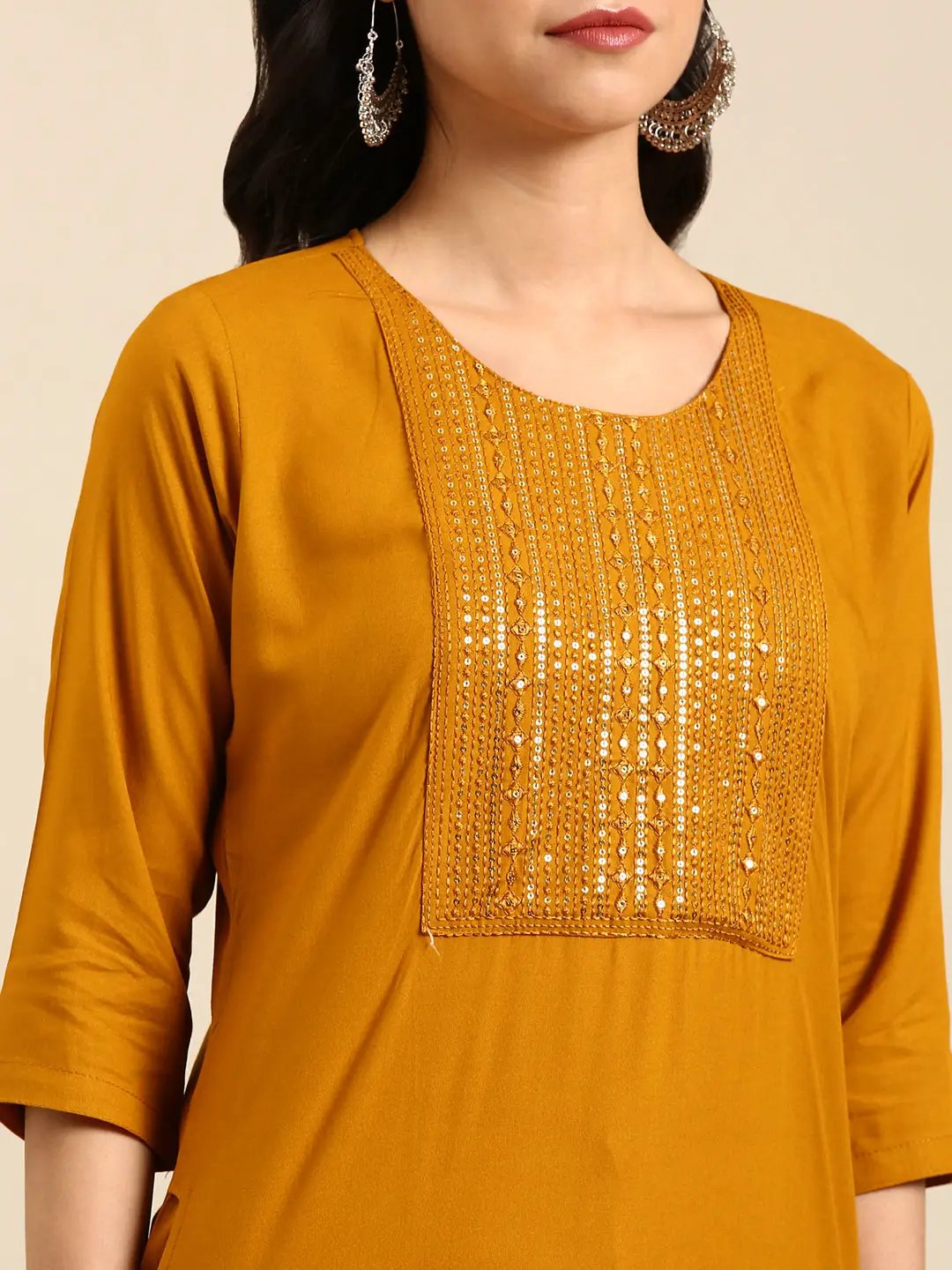 Women's Mustard Solid Straight Kurta