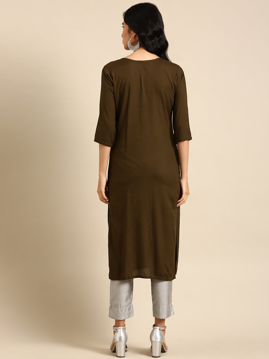 Women's Green Solid Straight Kurta