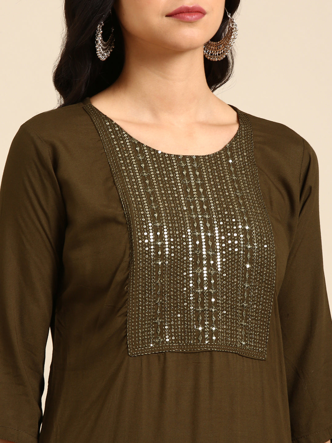 Women's Green Solid Straight Kurta