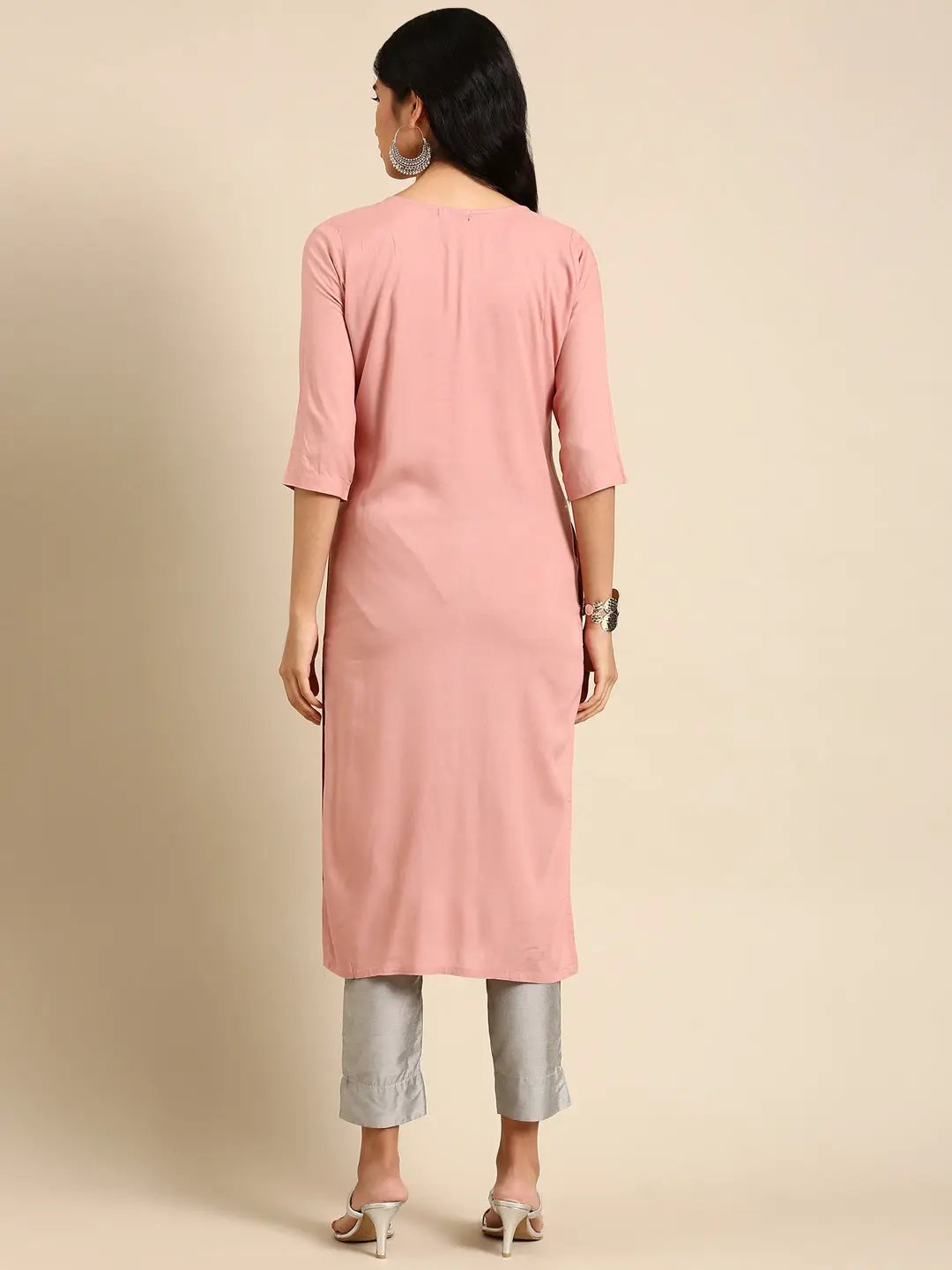 Women's Pink Solid Straight Kurta