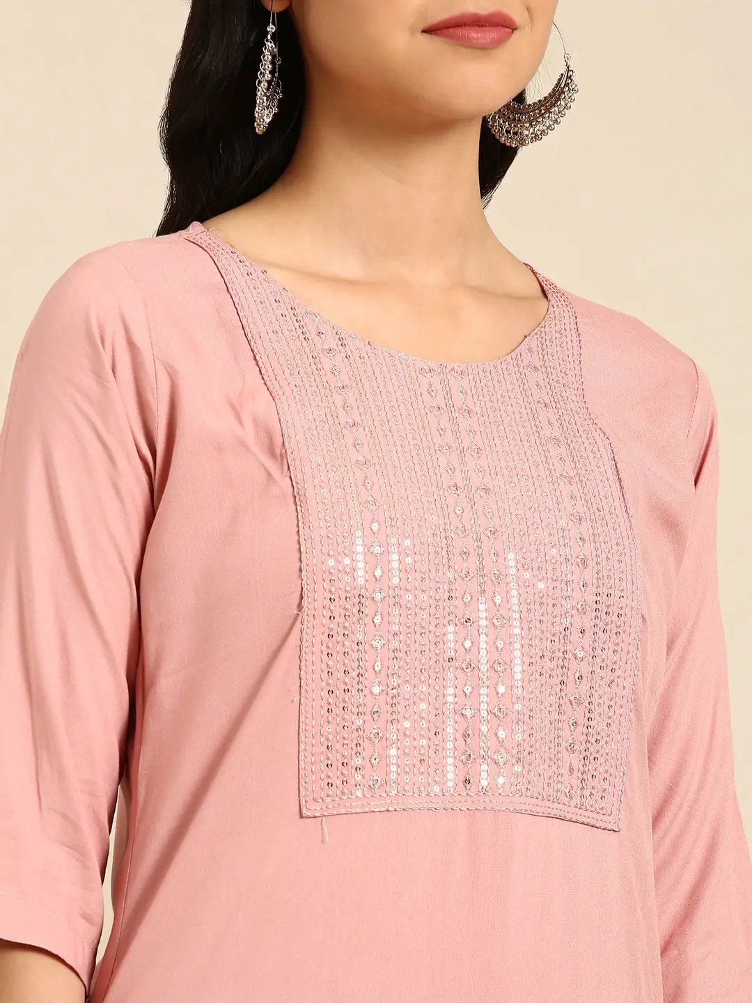 Women's Pink Solid Straight Kurta