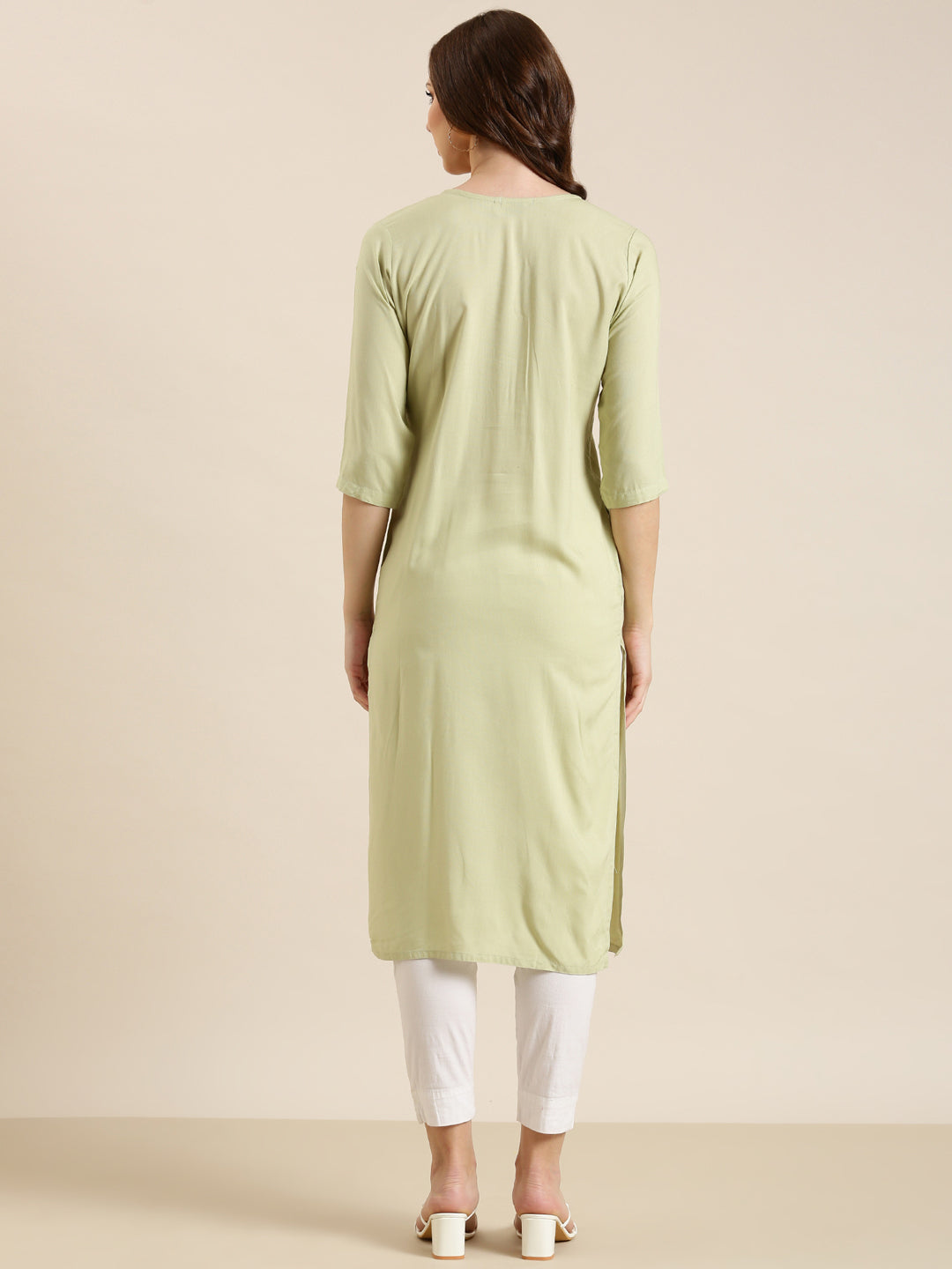 Women Sea Green Solid Straight Kurta