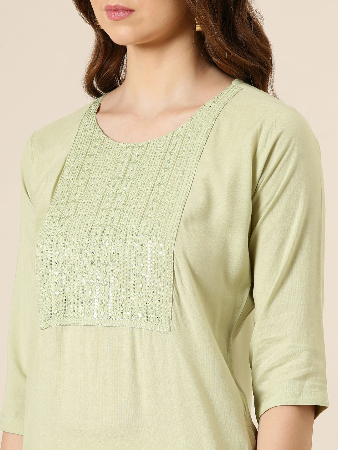 Women Sea Green Solid Straight Kurta