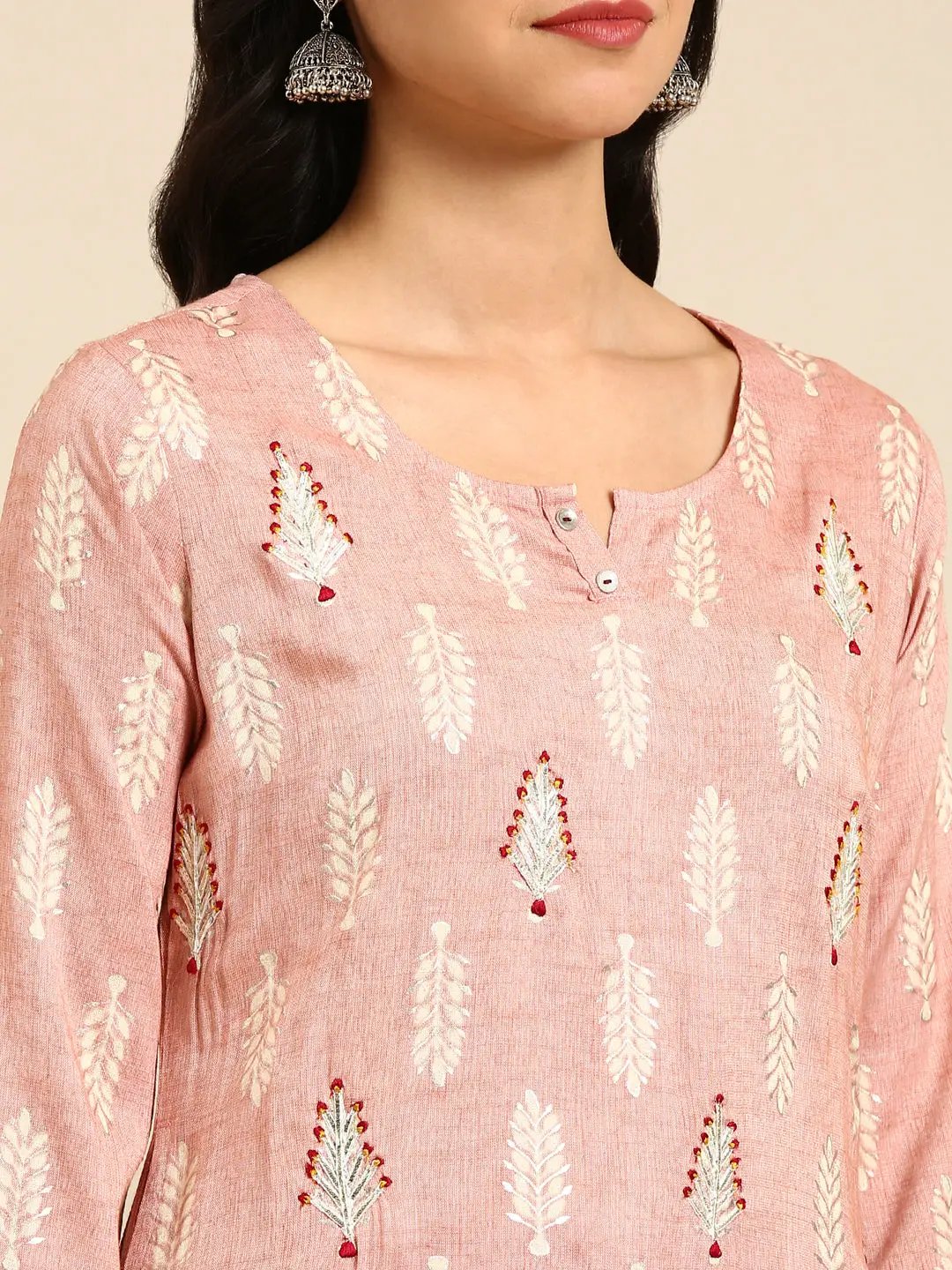 Women's Pink Printed Straight Kurta