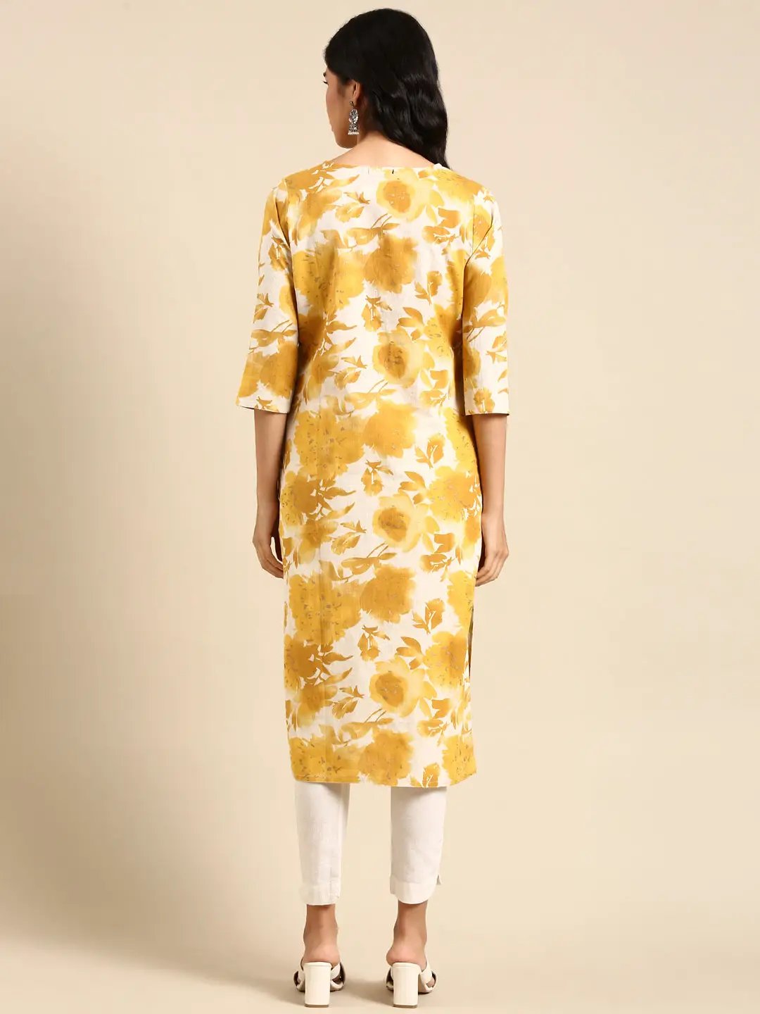 Women's Yellow Printed Straight Kurta