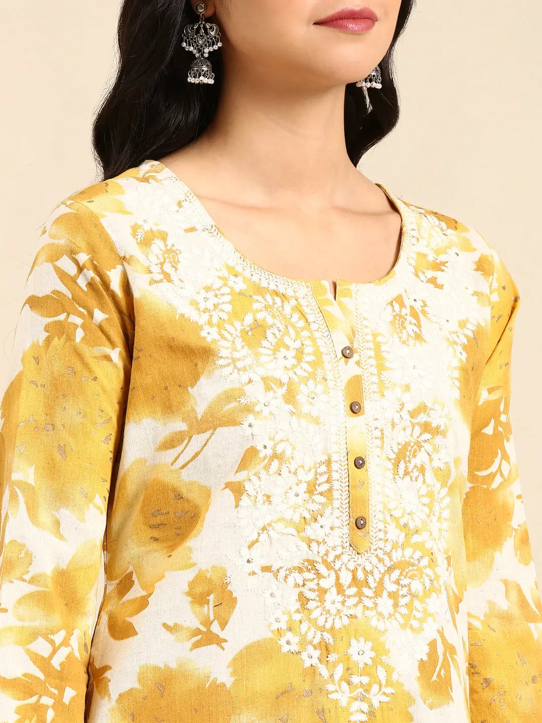 Women's Yellow Printed Straight Kurta