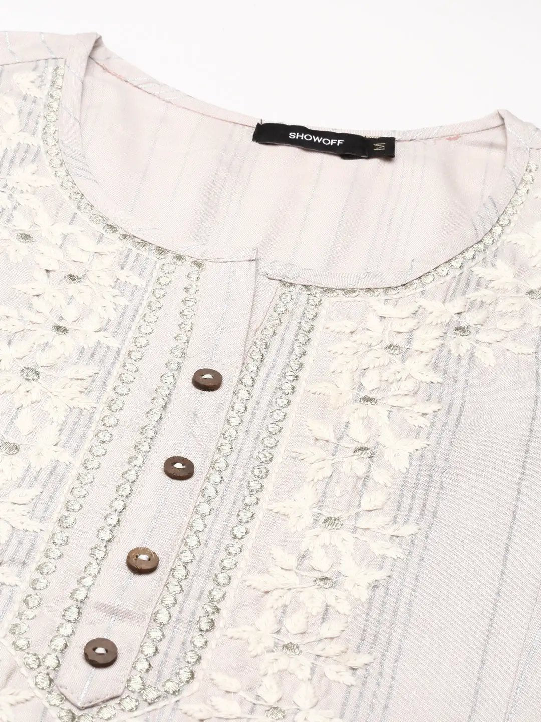 Women's Silver Striped Straight Kurta
