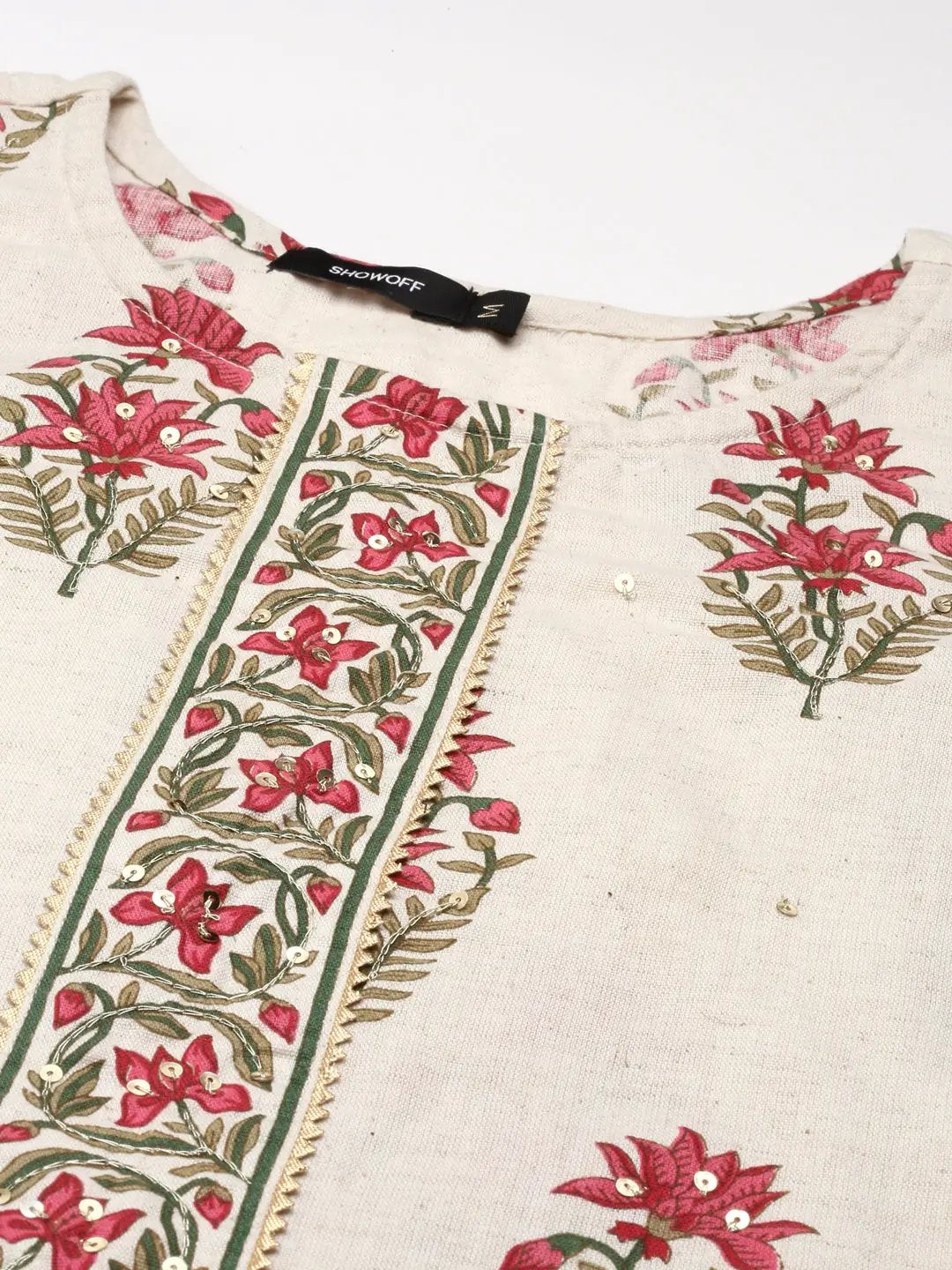 Women's Off White Printed Straight Kurta