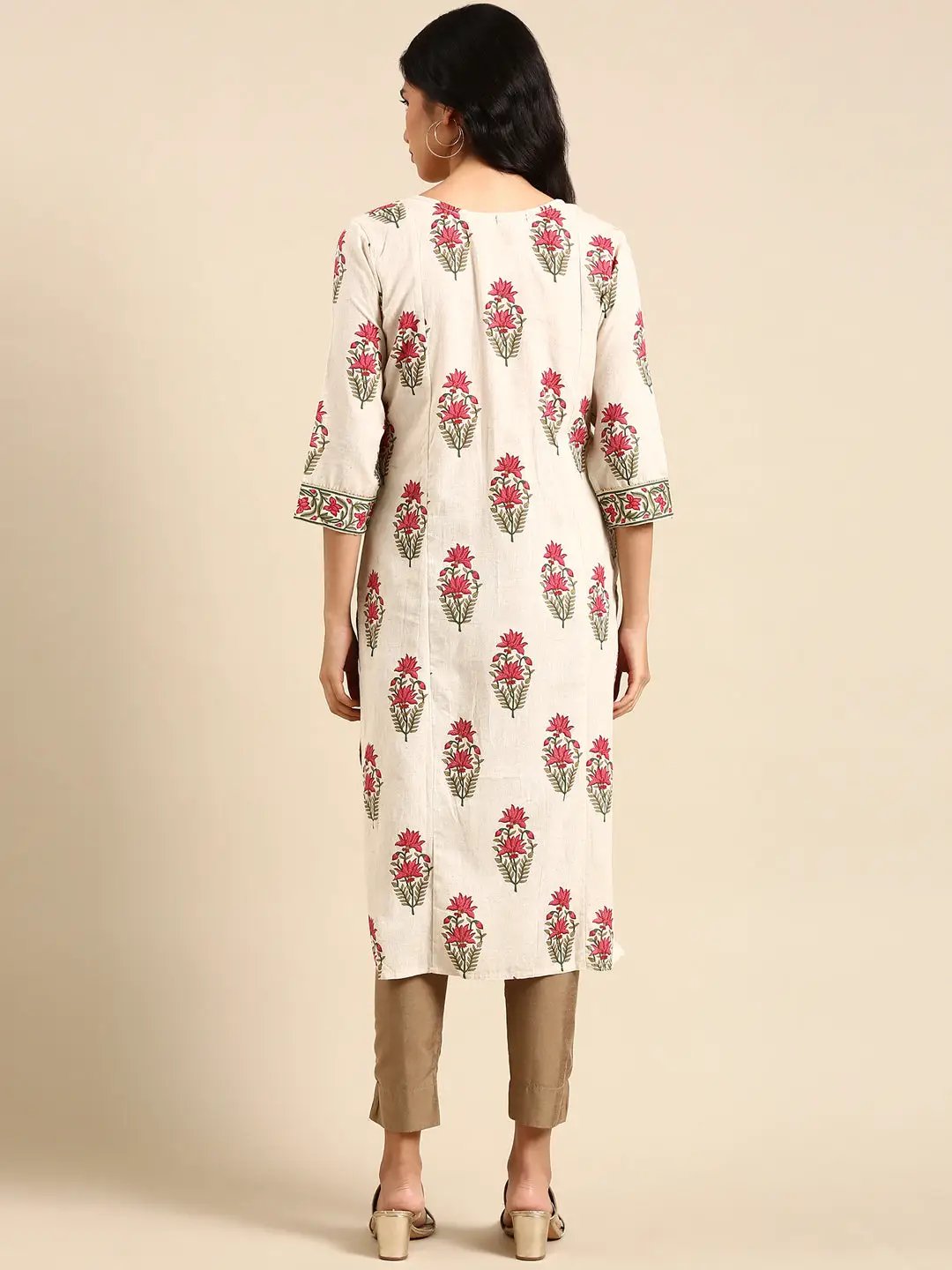 Women's Off White Printed Straight Kurta