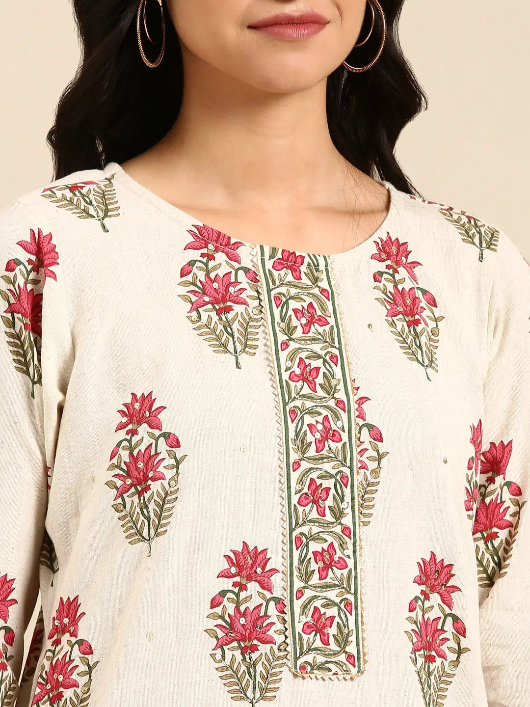Women's Off White Printed Straight Kurta