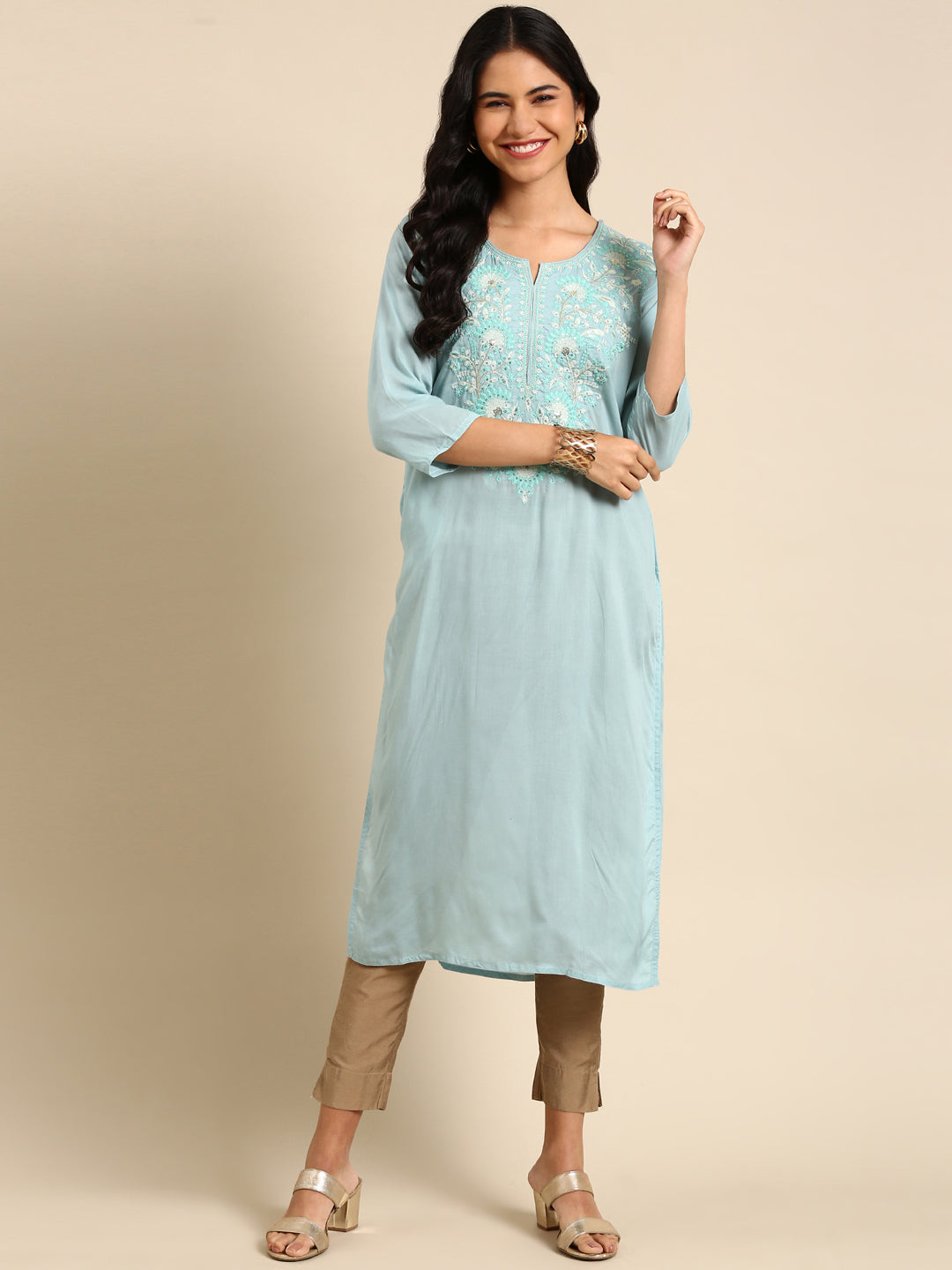 Women's Blue Solid Straight Kurta