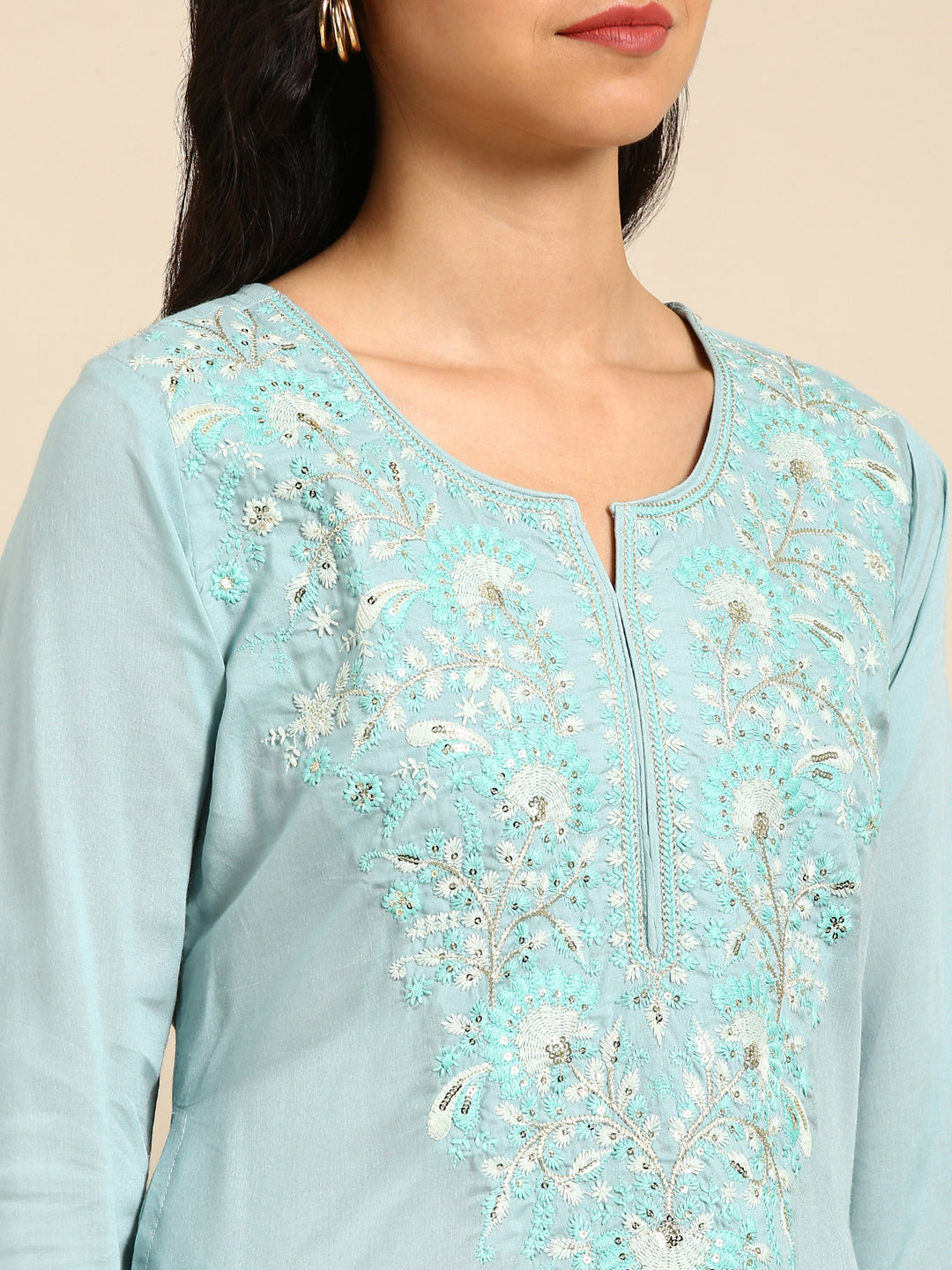 Women's Blue Solid Straight Kurta