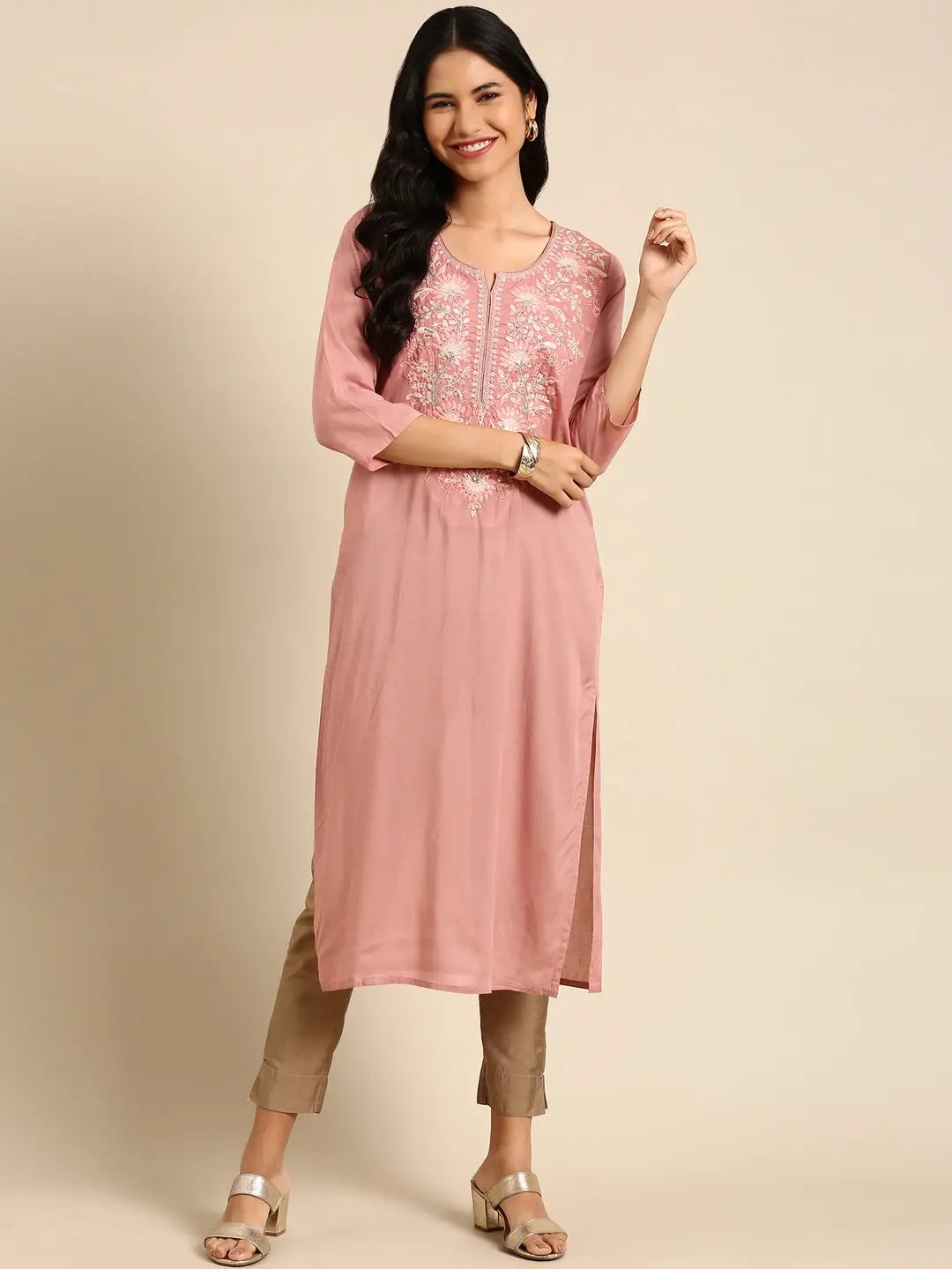 Women's Purple Solid Straight Kurta