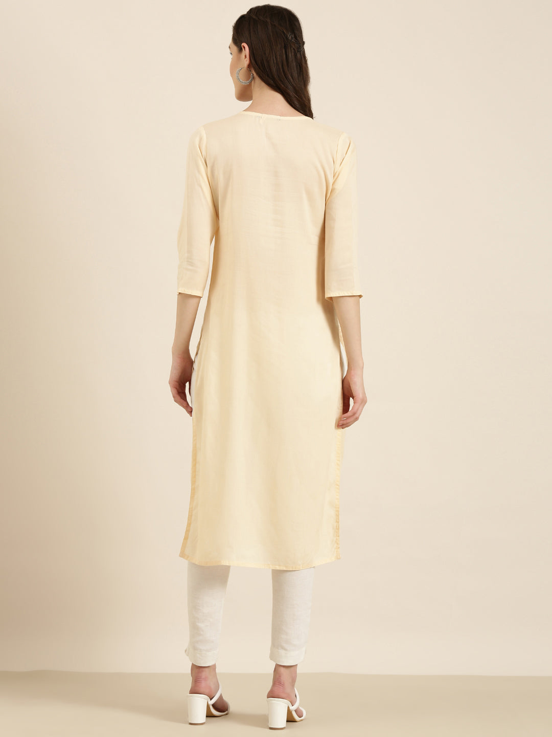 Women Peach Solid Straight Kurta