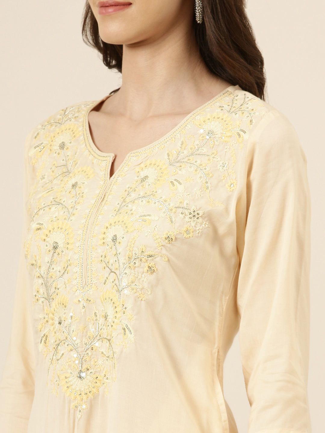 Women Peach Solid Straight Kurta