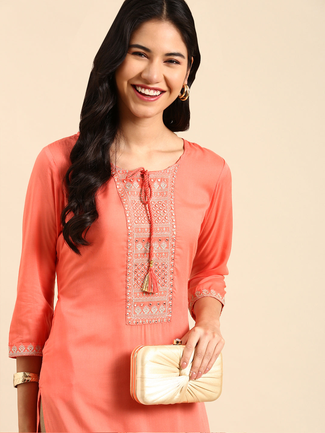 Women's Pink Printed Straight Kurta