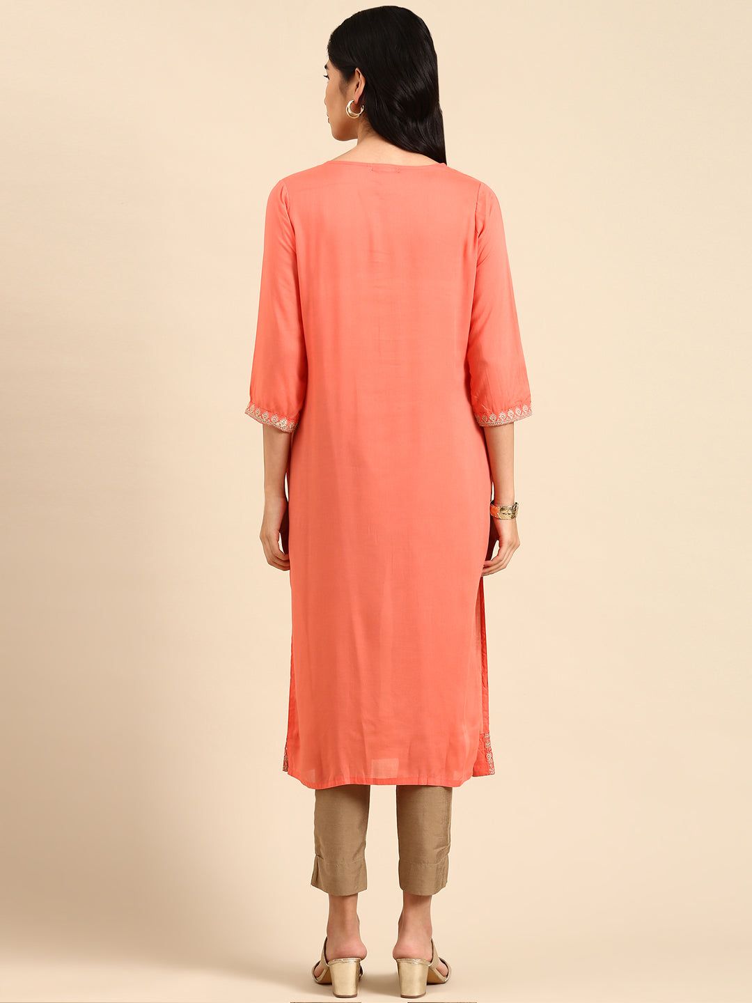 Women's Pink Printed Straight Kurta