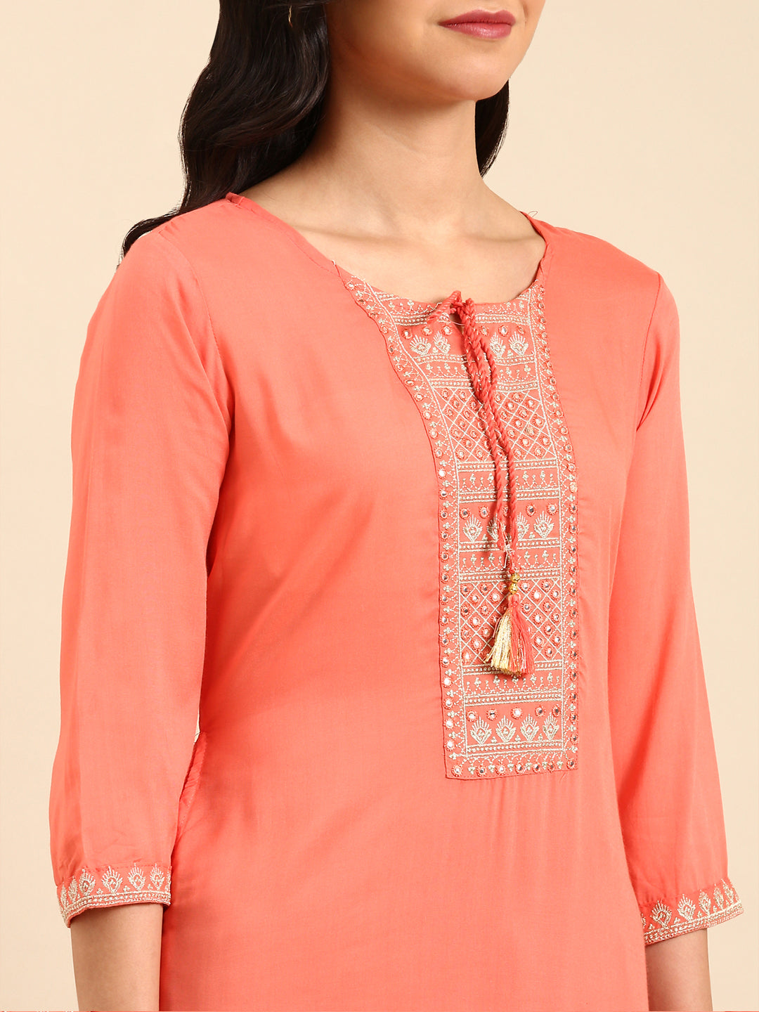 Women's Pink Printed Straight Kurta