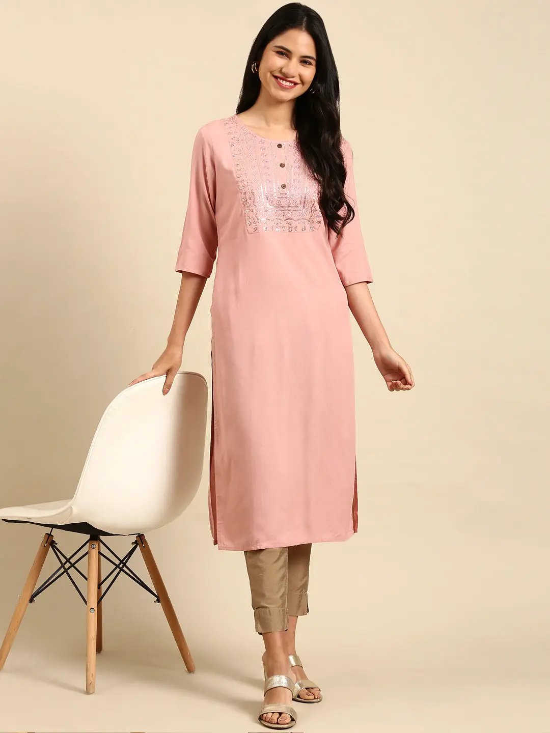 Women's Purple Solid Straight Kurta