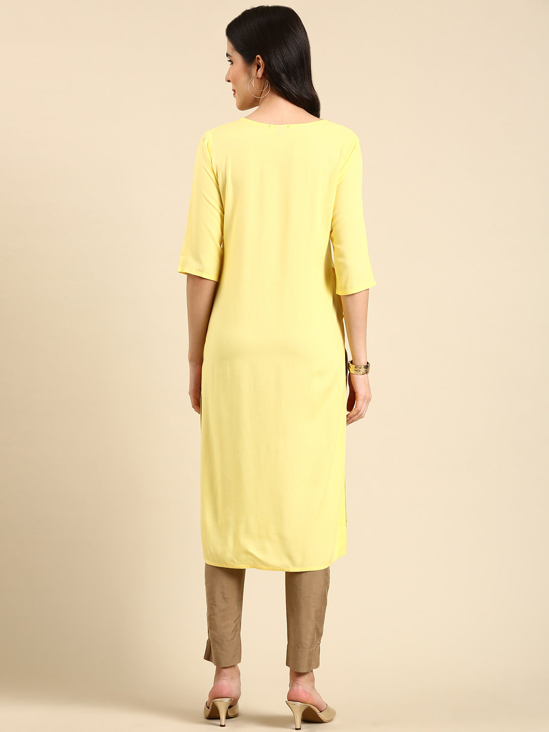 Women's Yellow Embellished Straight Kurta