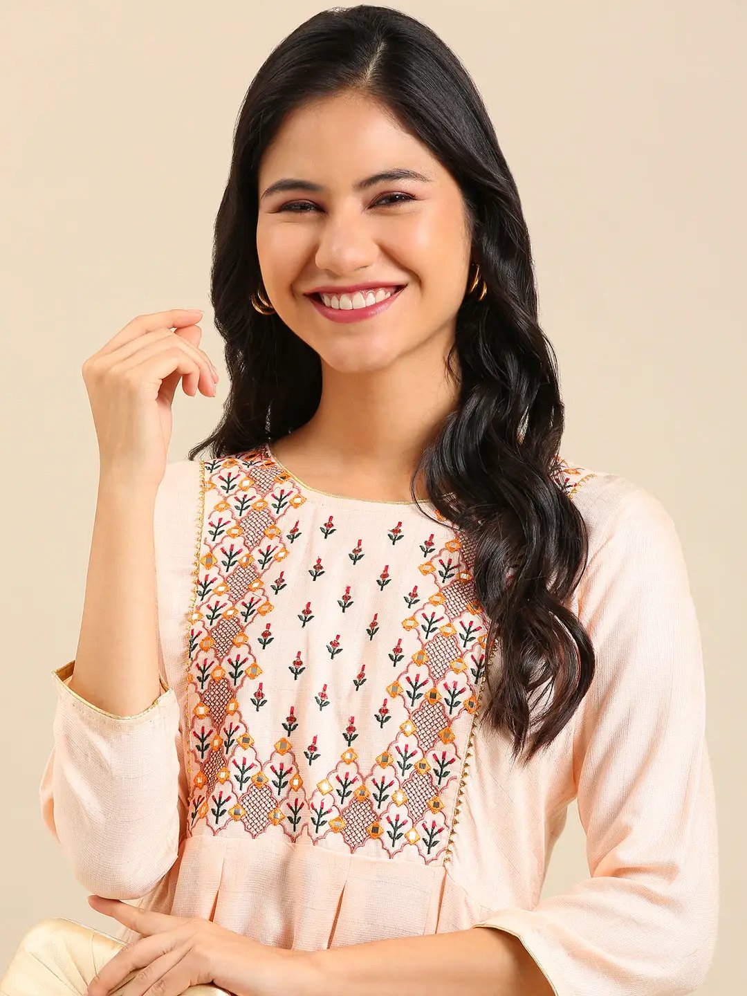 Women's Peach Solid Anarkali Kurta