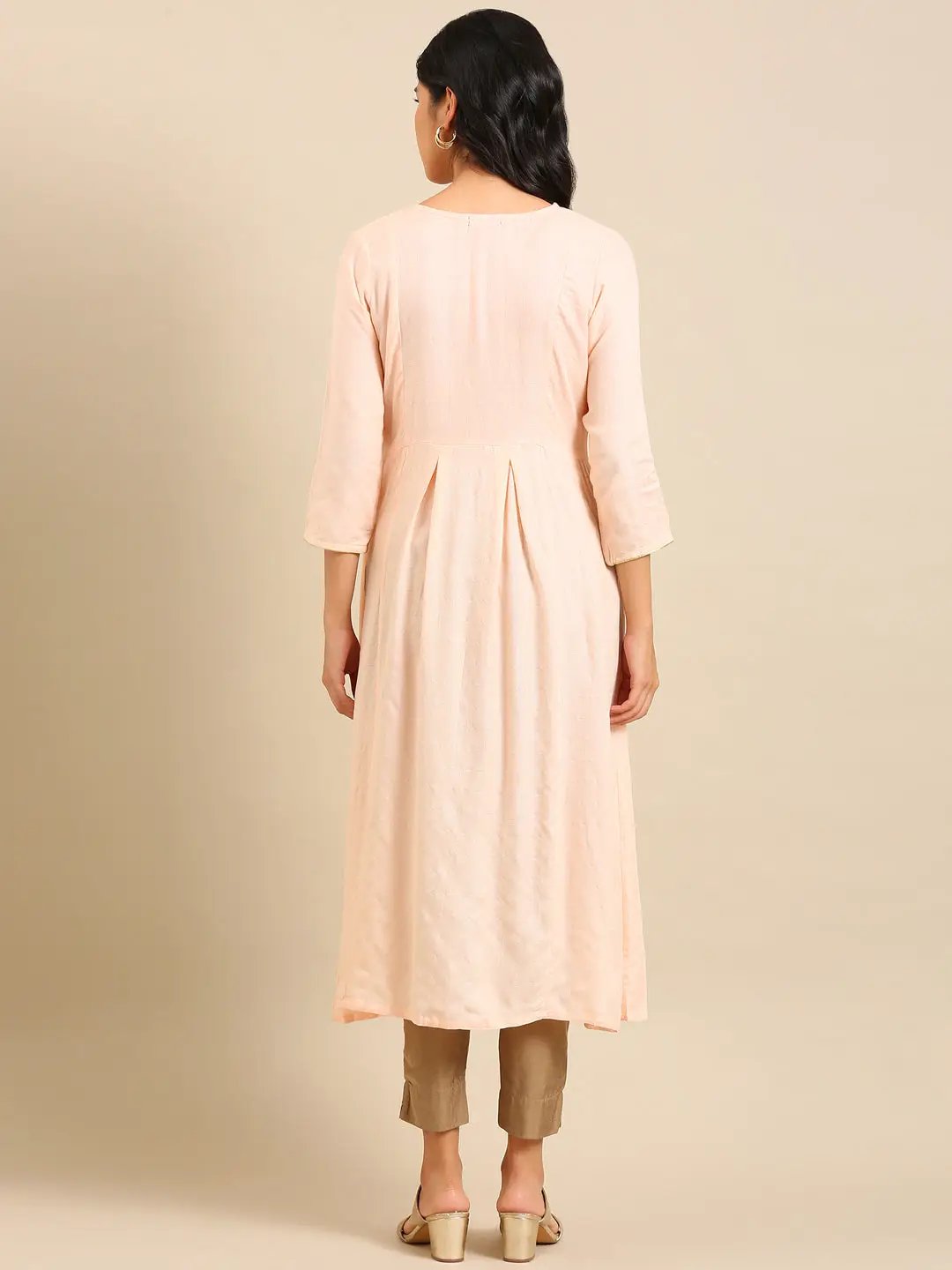 Women's Peach Solid Anarkali Kurta