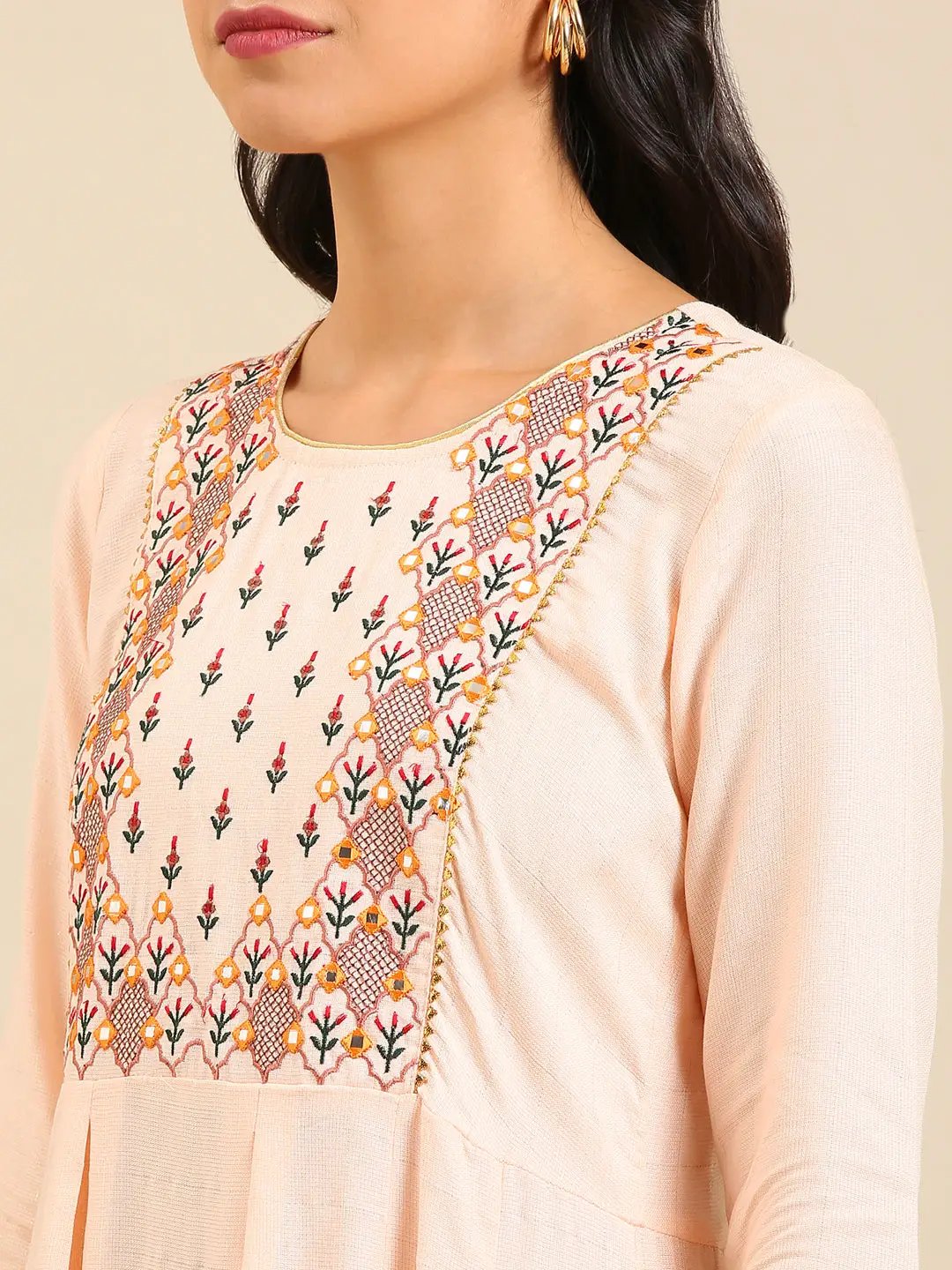 Women's Peach Solid Anarkali Kurta
