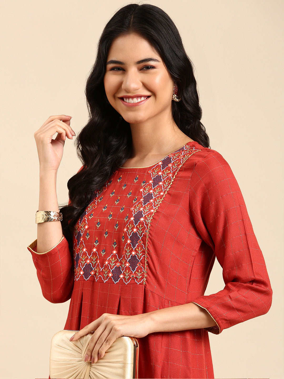 Women's Orange Solid Anarkali Kurta