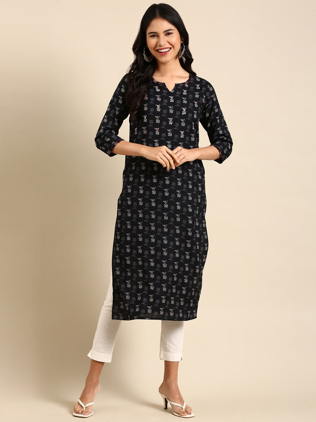 Women's Black Printed Straight Kurta