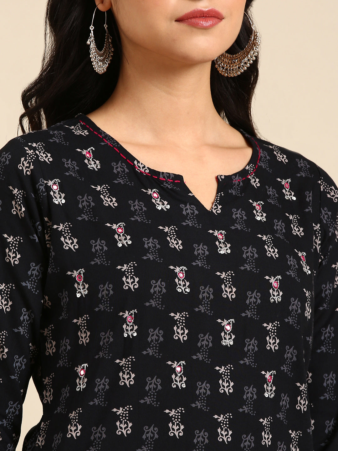 Women's Black Printed Straight Kurta