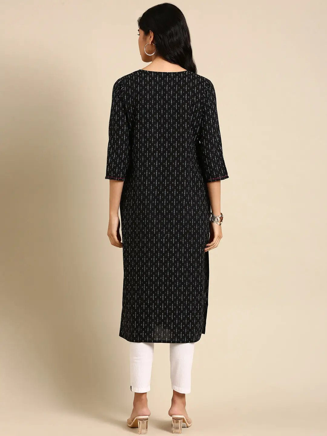 Women's Black Printed Straight Kurta