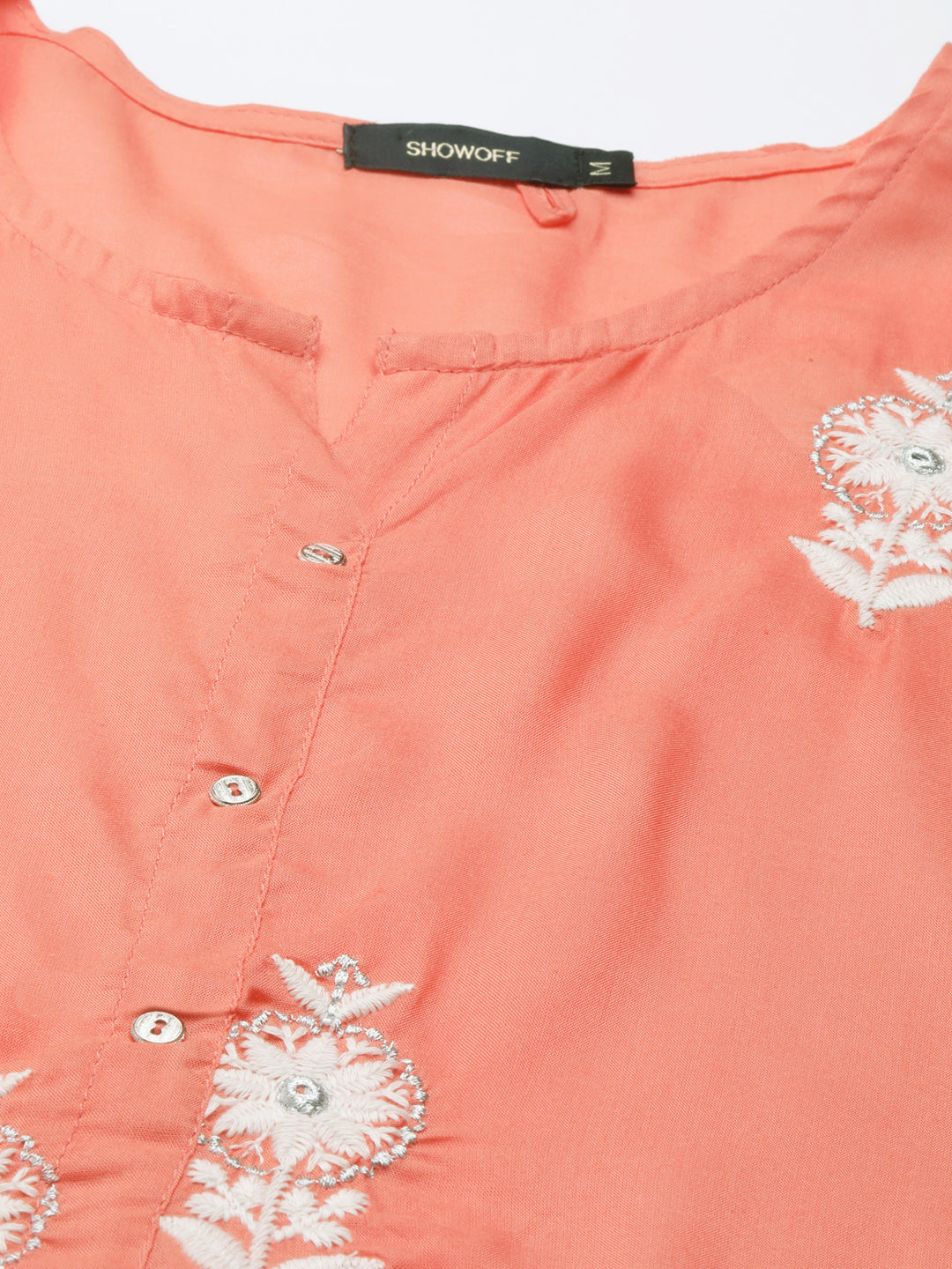 Women's Coral Floral Embroidered Thread Work A-Line Kurta