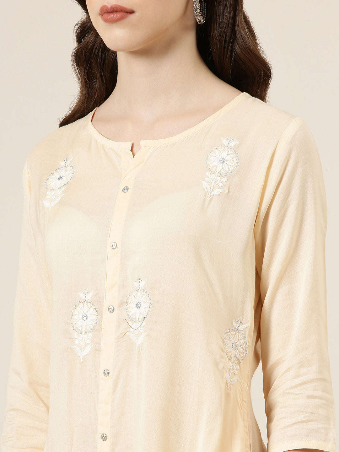 Women Peach Floral A-Line Kurta