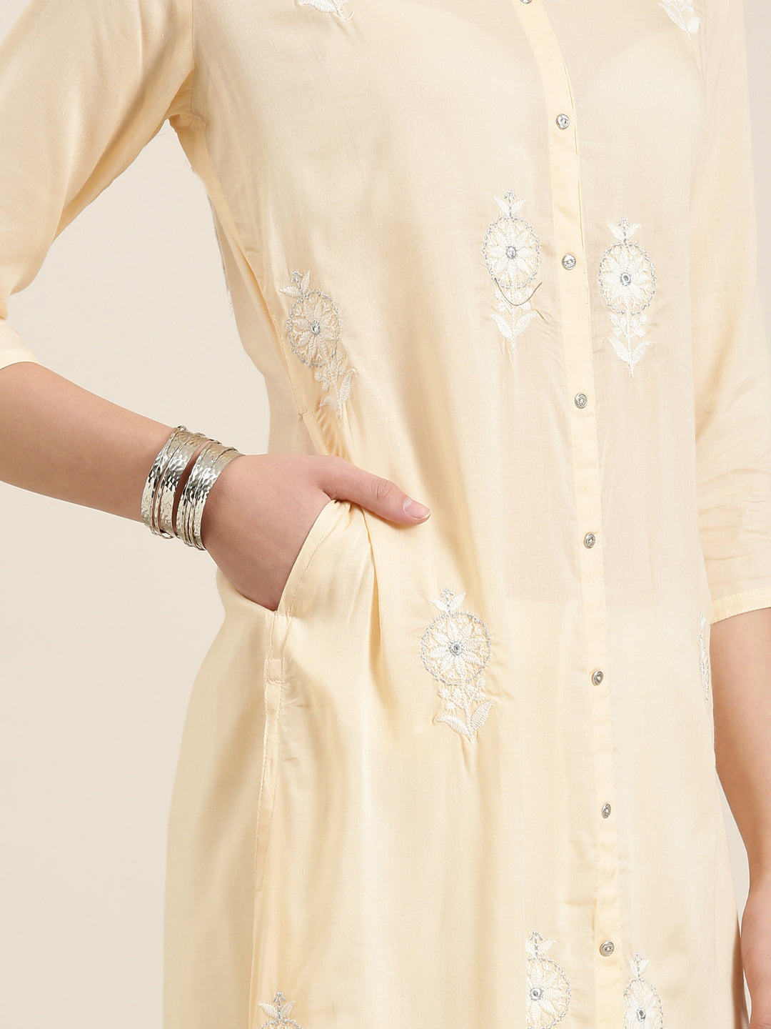 Women Peach Floral A-Line Kurta