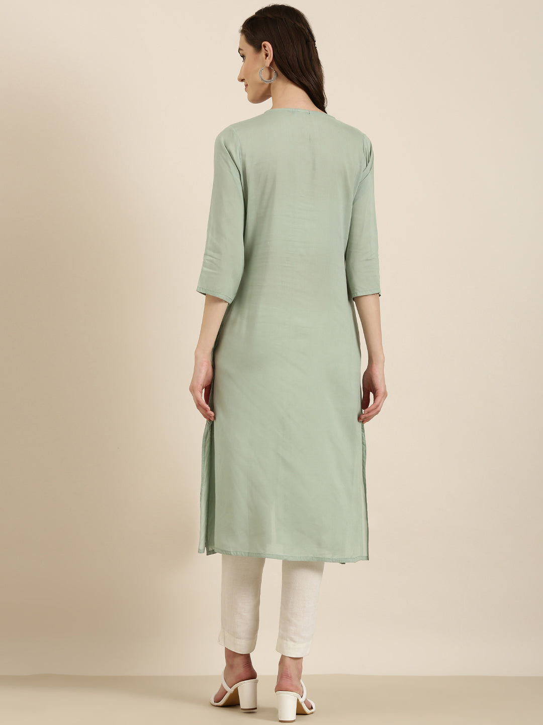 Women Sea Green Floral A-Line Kurta