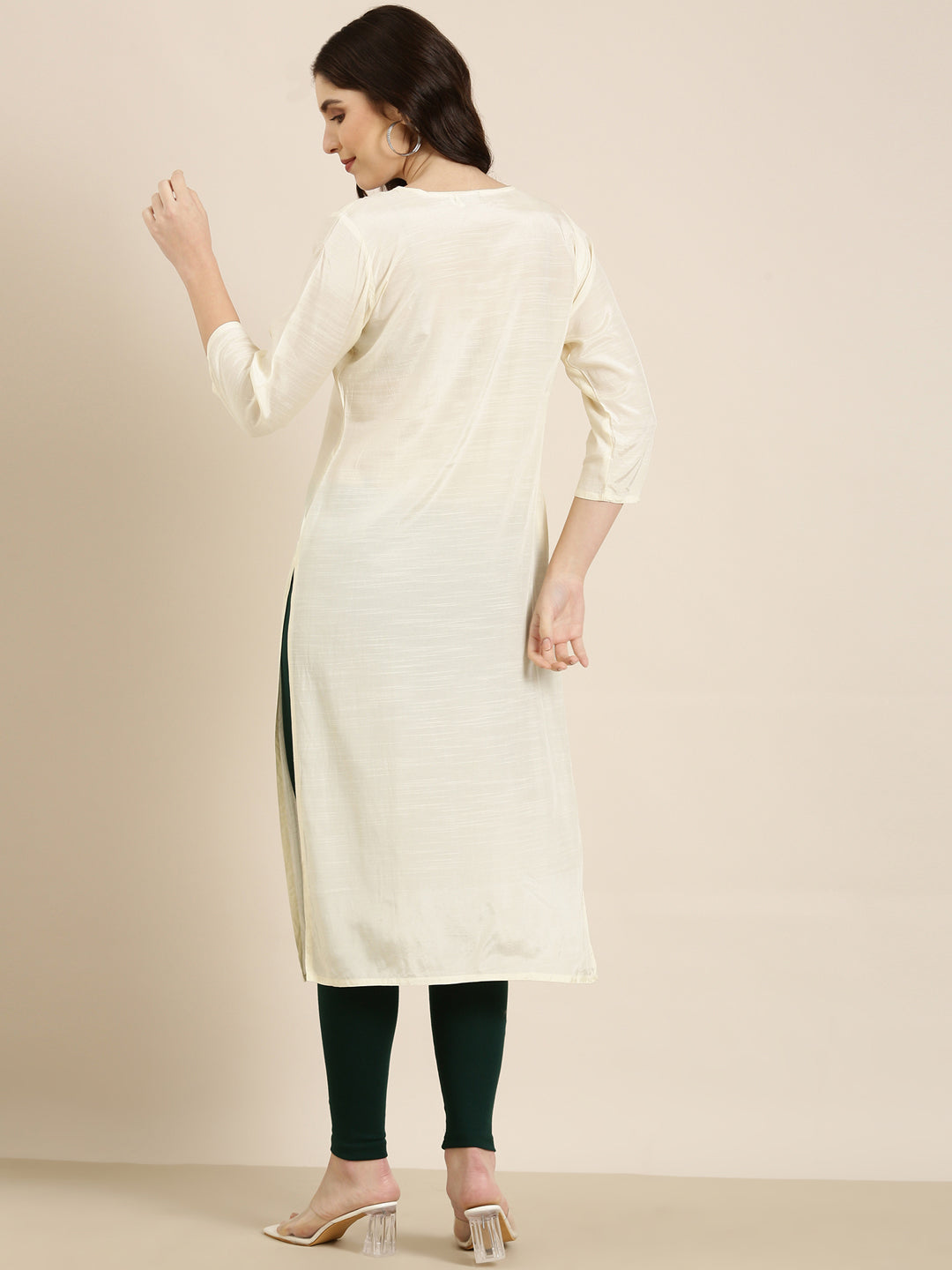 Women Cream Solid Straight Kurta