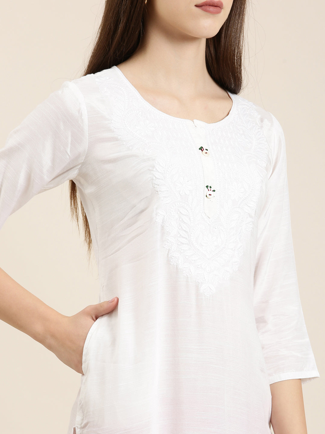 Women White Solid Straight Kurta