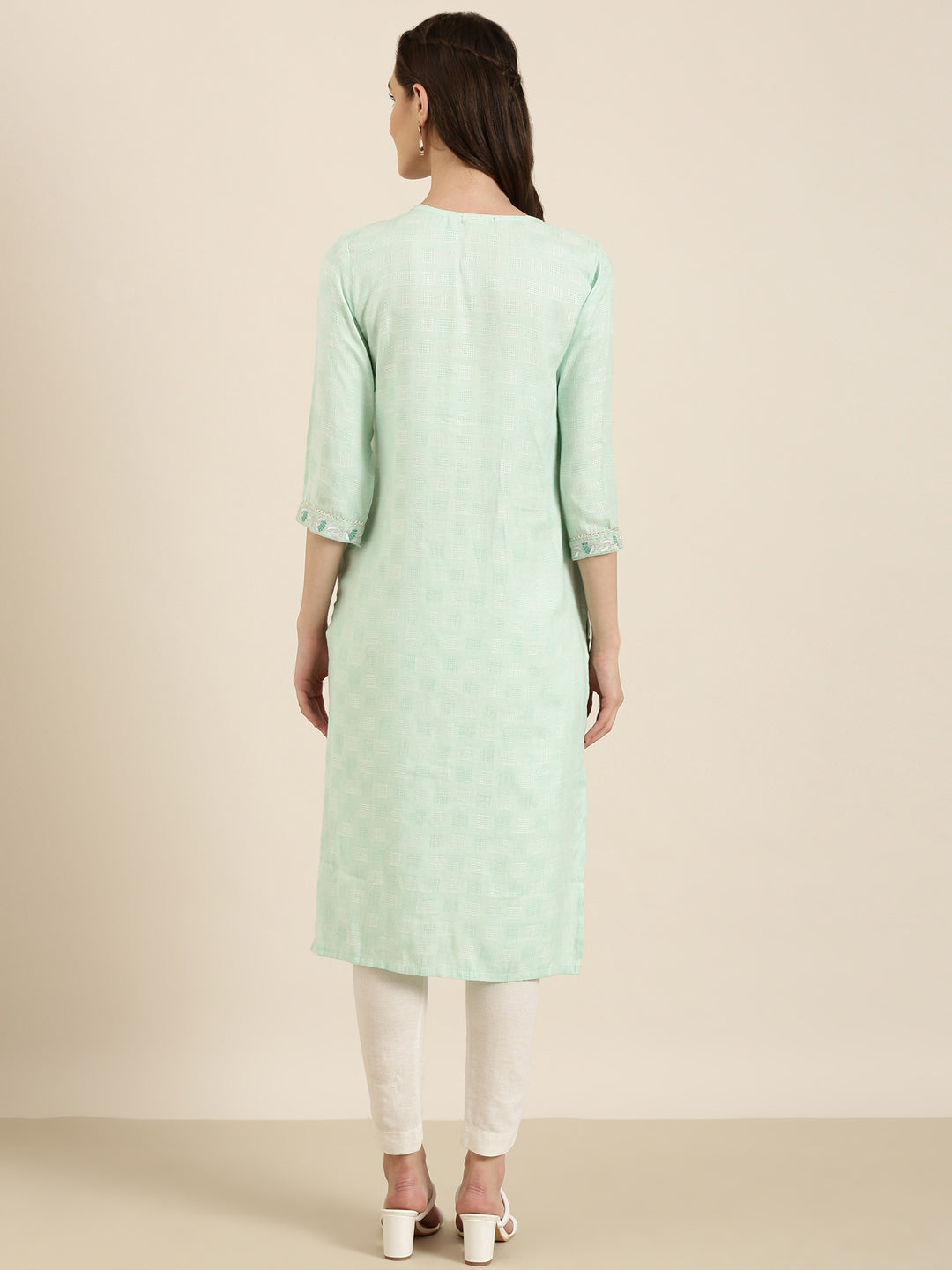 Women Sea Green Solid Straight Kurta