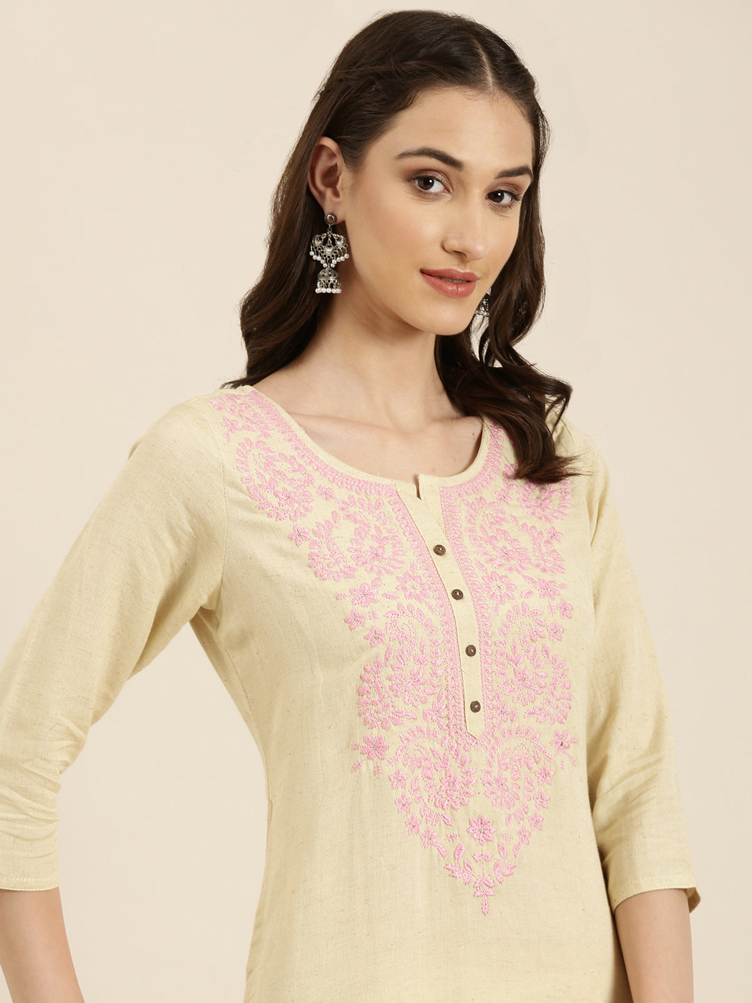 Women Beige Solid Straight Kurta