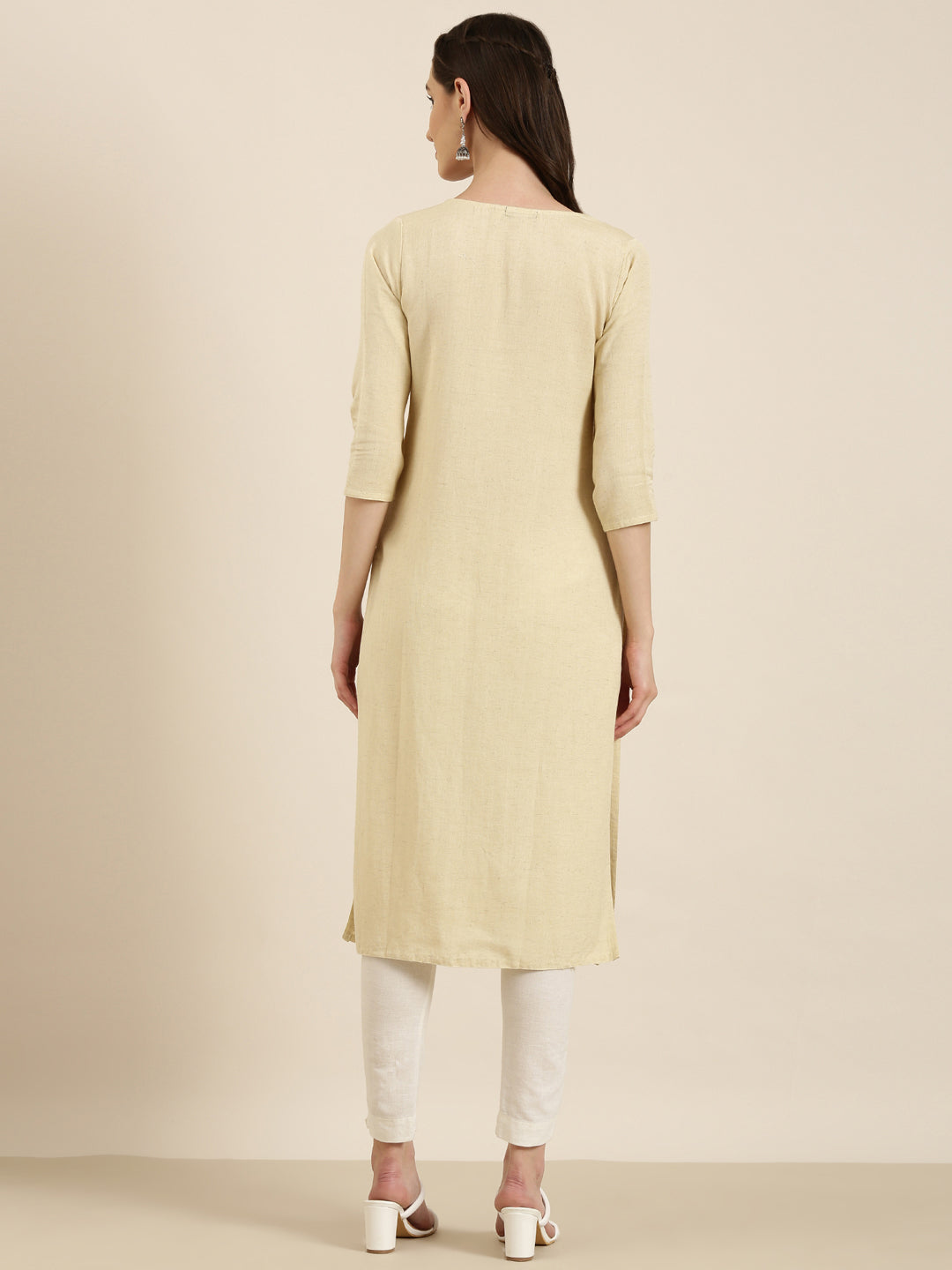 Women Beige Solid Straight Kurta