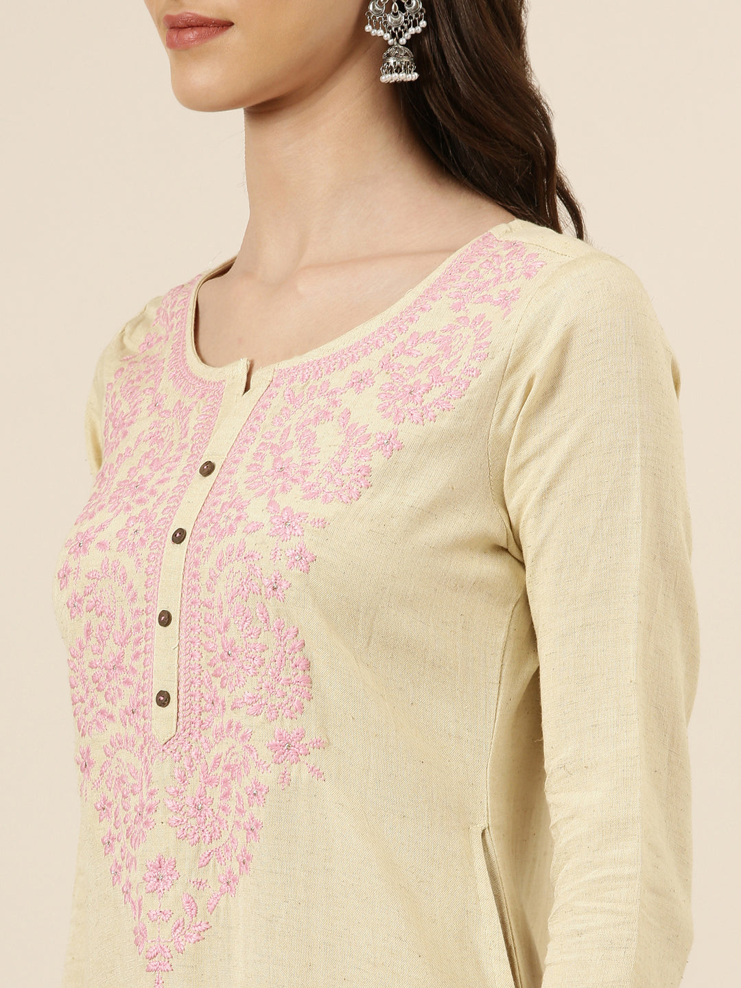 Women Beige Solid Straight Kurta