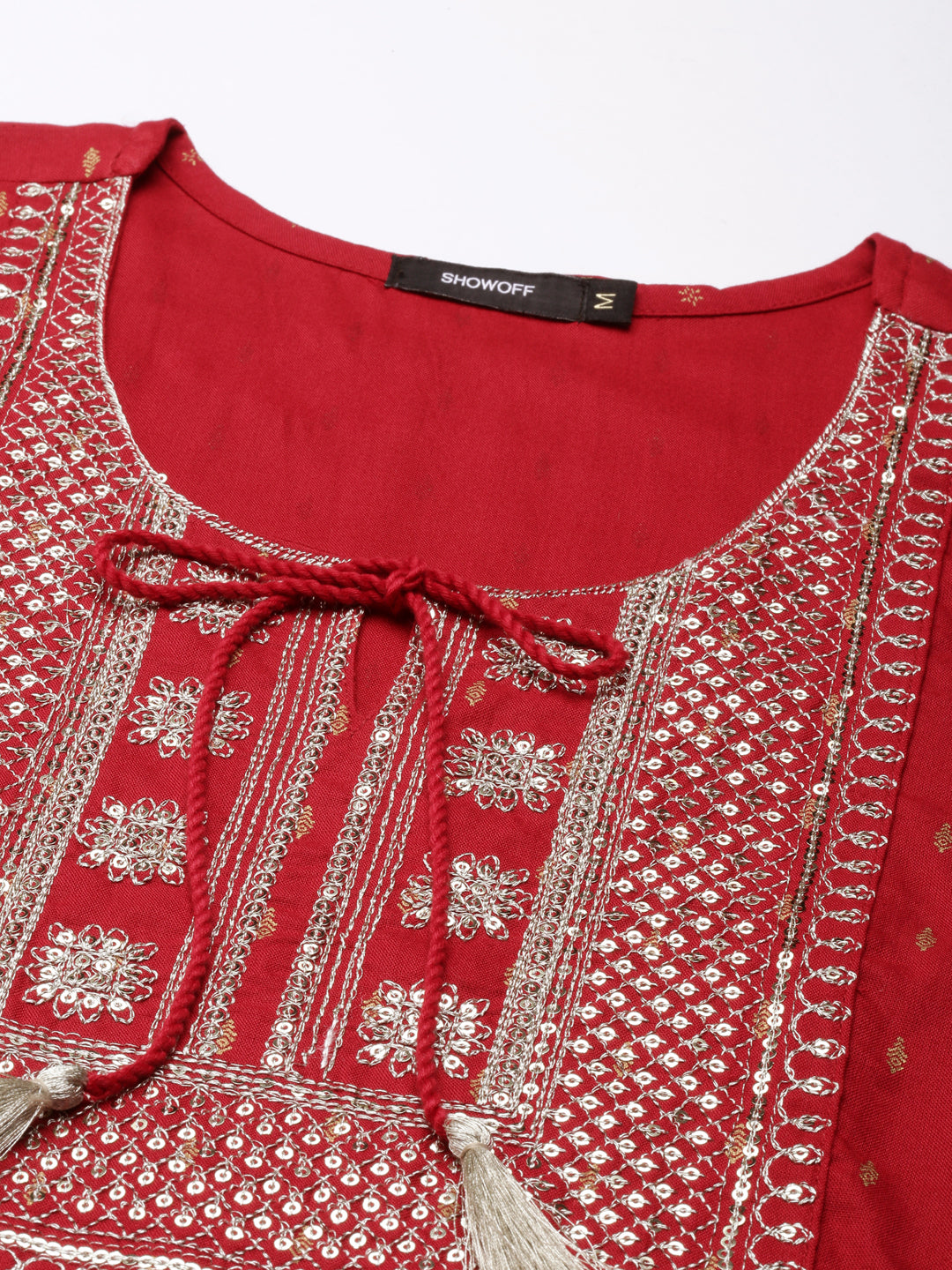 Women Red Floral Straight Kurta