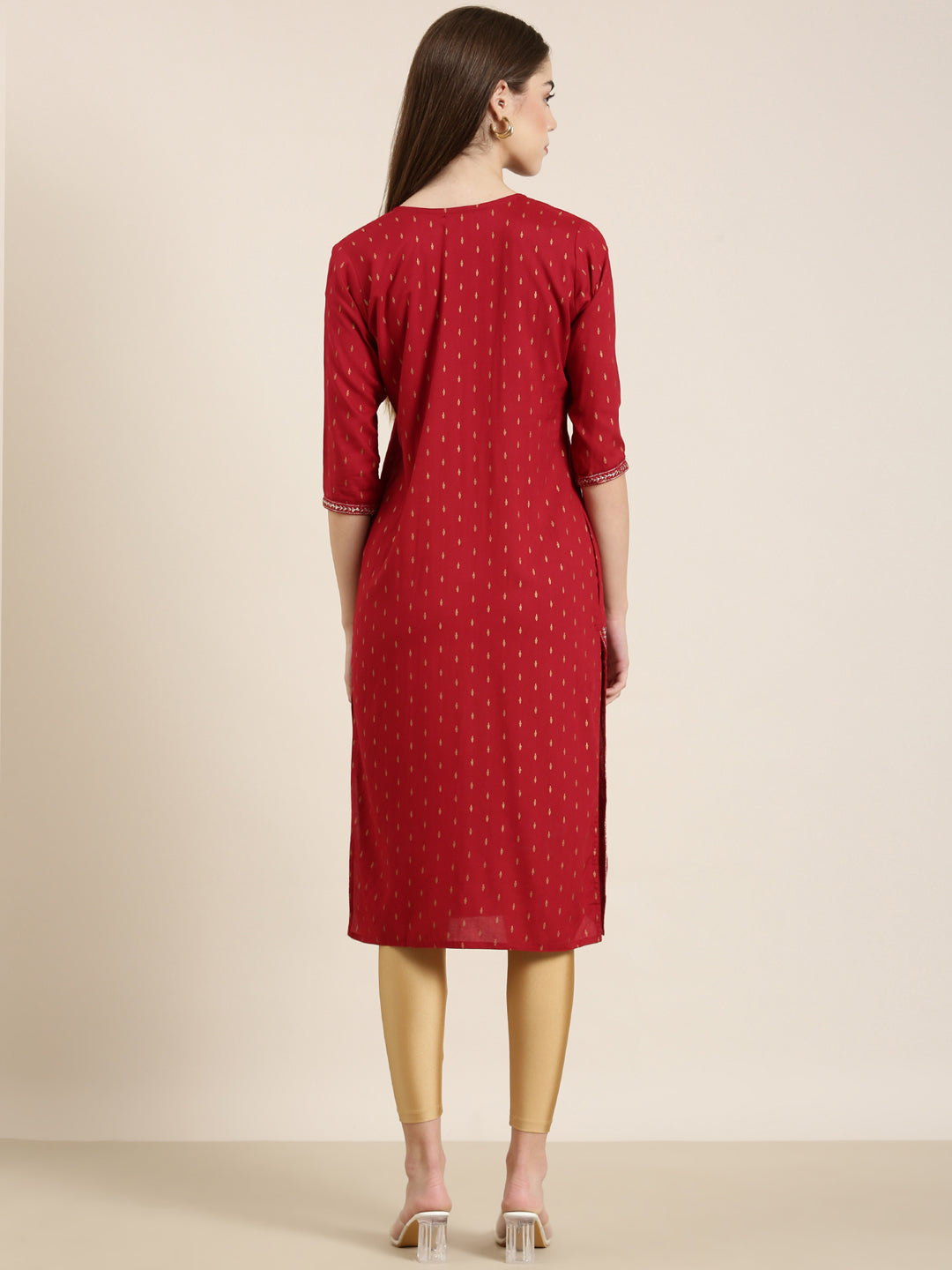 Women Red Floral Straight Kurta