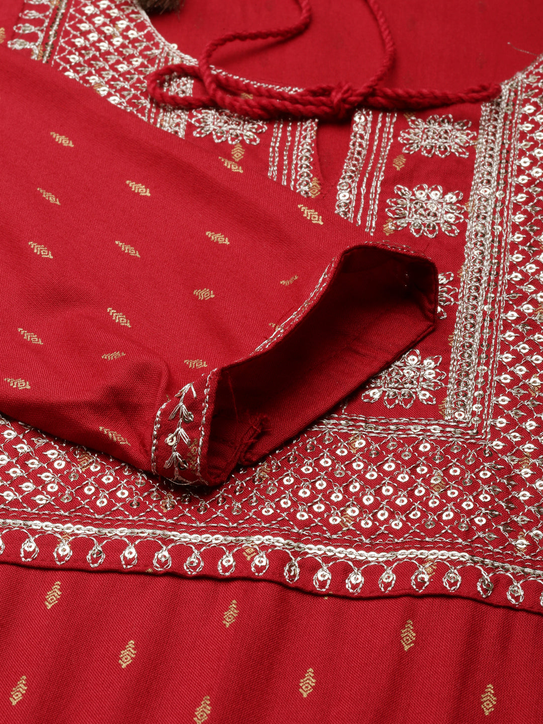 Women Red Floral Straight Kurta