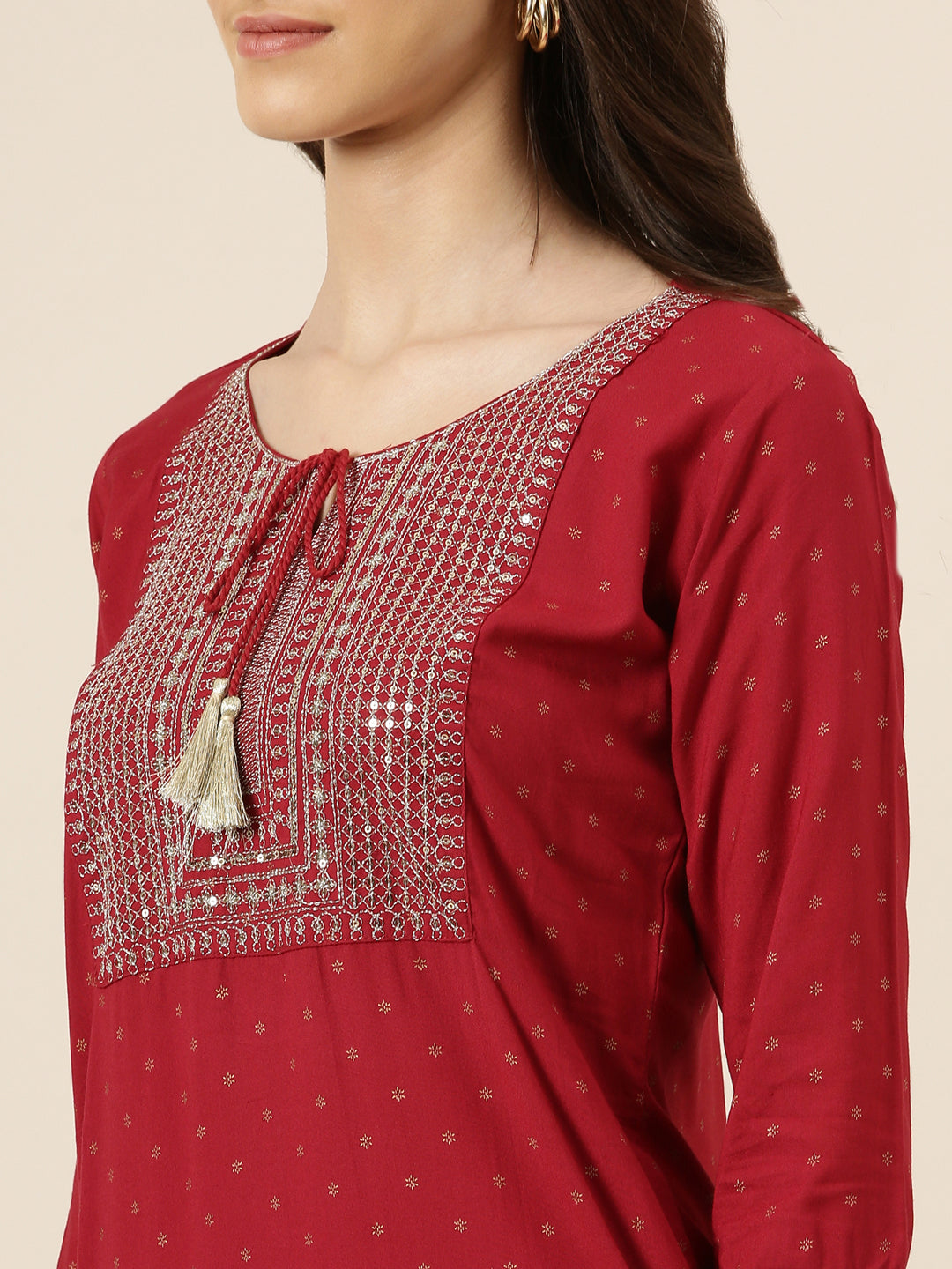 Women Maroon Floral Straight Kurta