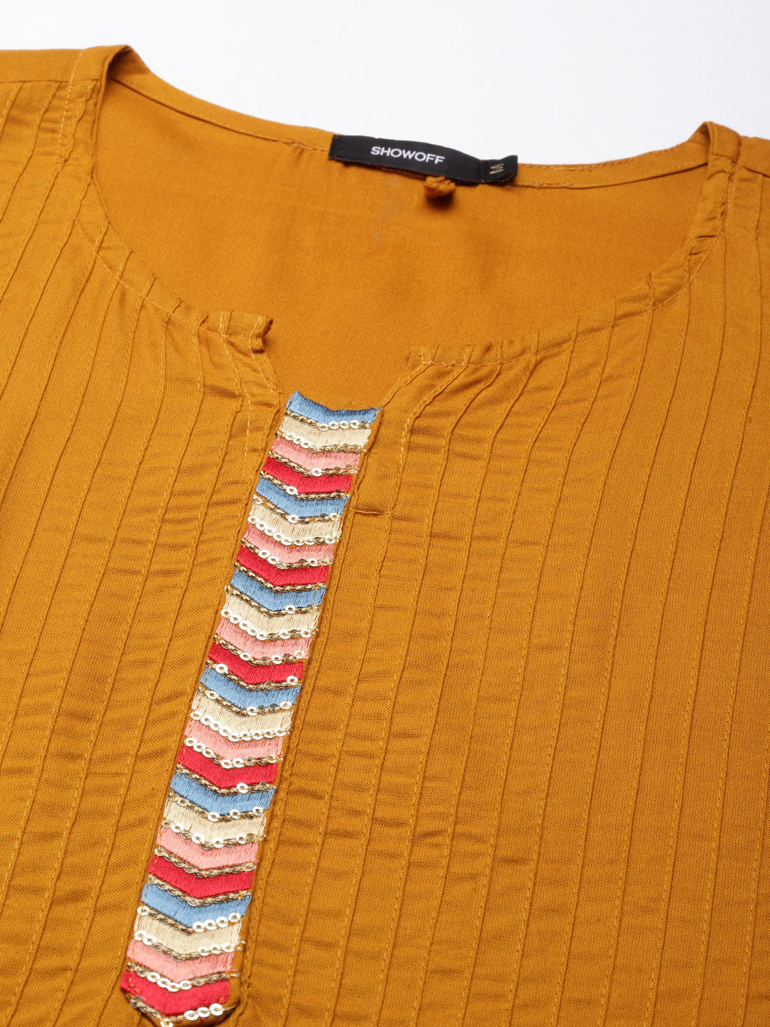 Women Mustard Striped Straight Kurta