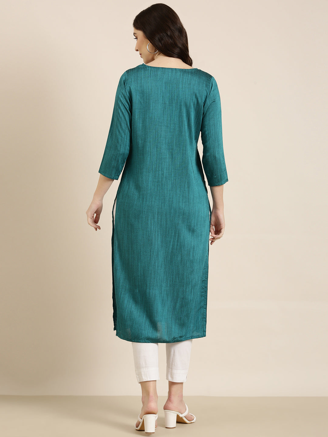 Women Teal Solid Straight Kurta