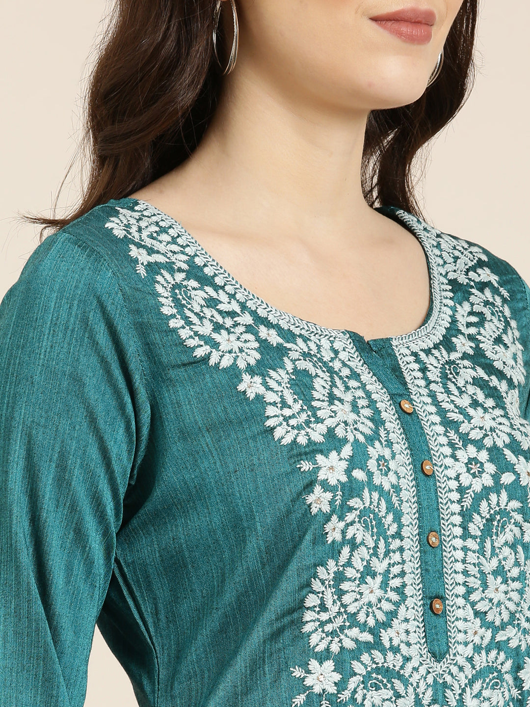 Women Teal Solid Straight Kurta