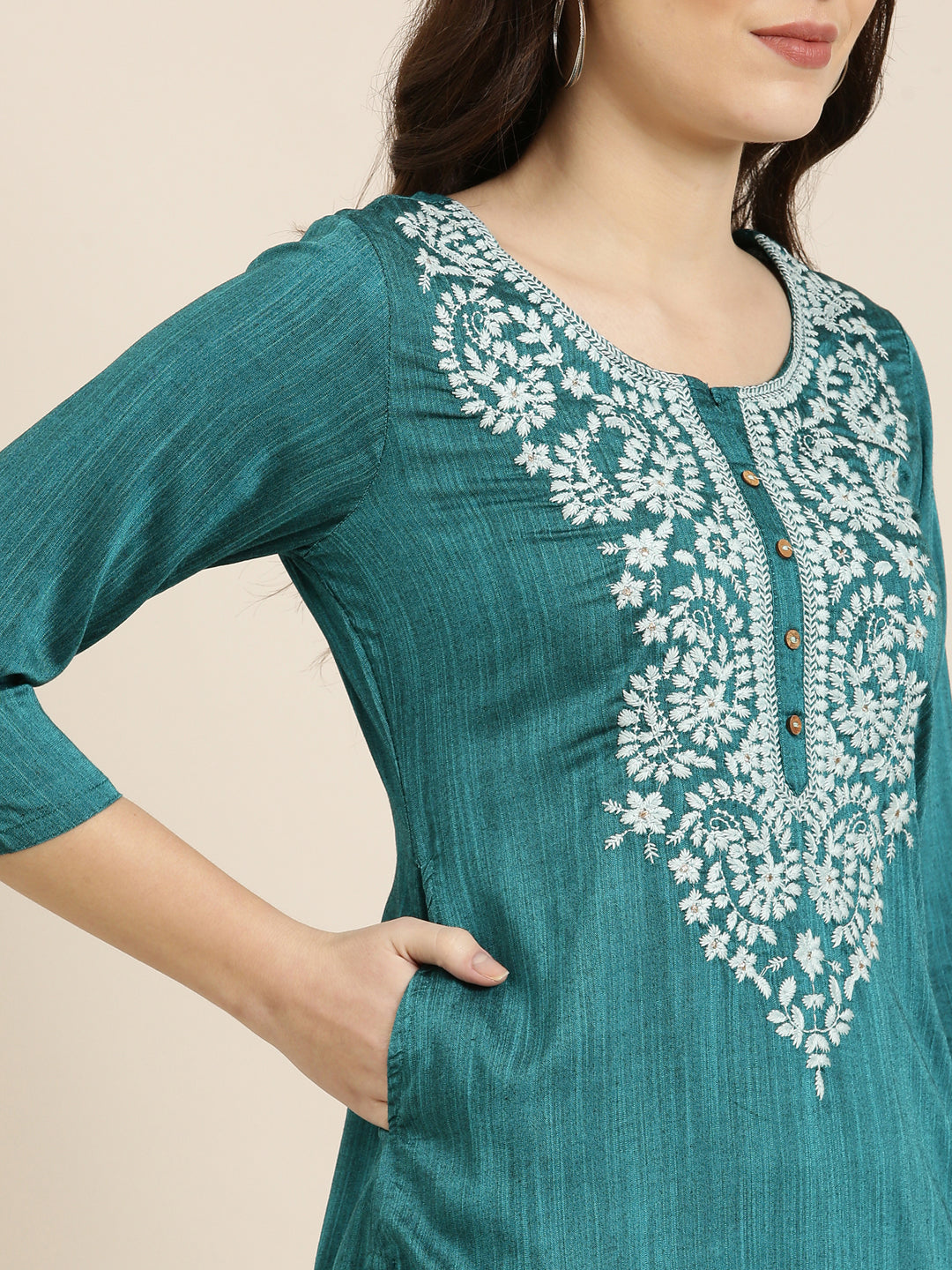 Women Teal Solid Straight Kurta